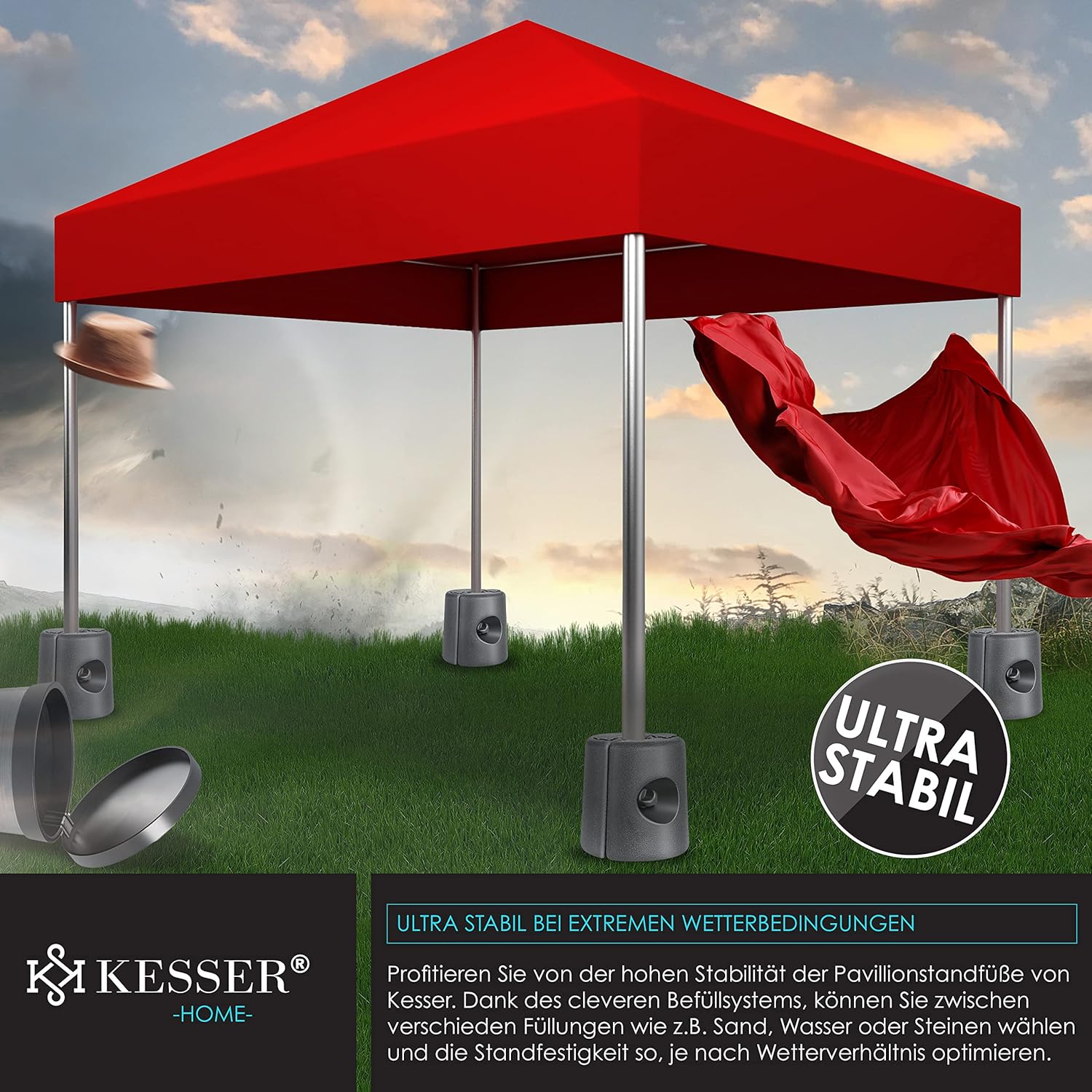 Detalle de KESSER Pavillonstandfüße 4er Set – belastbare Standsicherung für Pavillons (22 x 22 x 25 cm, HDPE, Befüllbar mit Wasser/Sand) anthrazit