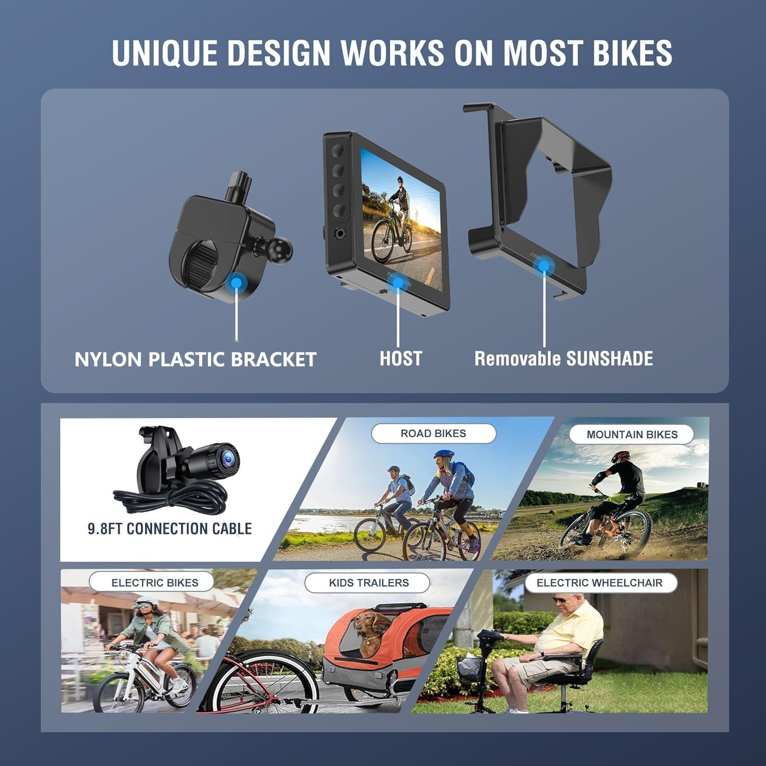Thumbnail 4 de PARKVISION fiets-spiegelcamera met 4,3-inch 1080P-scherm, 120° zicht en accu