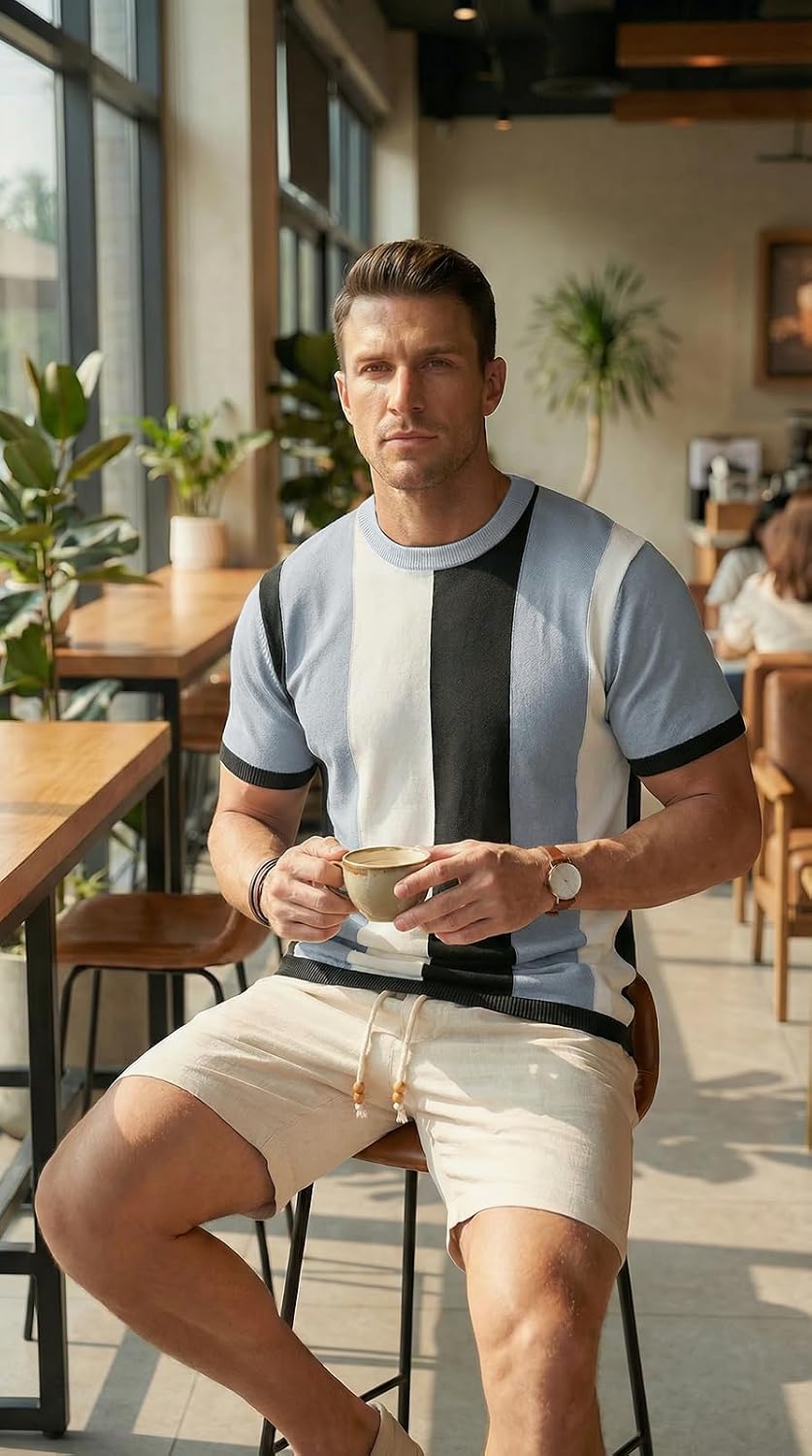 Detalle de CTU Men's Knitted Shirt: Vintage Striped Knitting Top with Contrast Colour