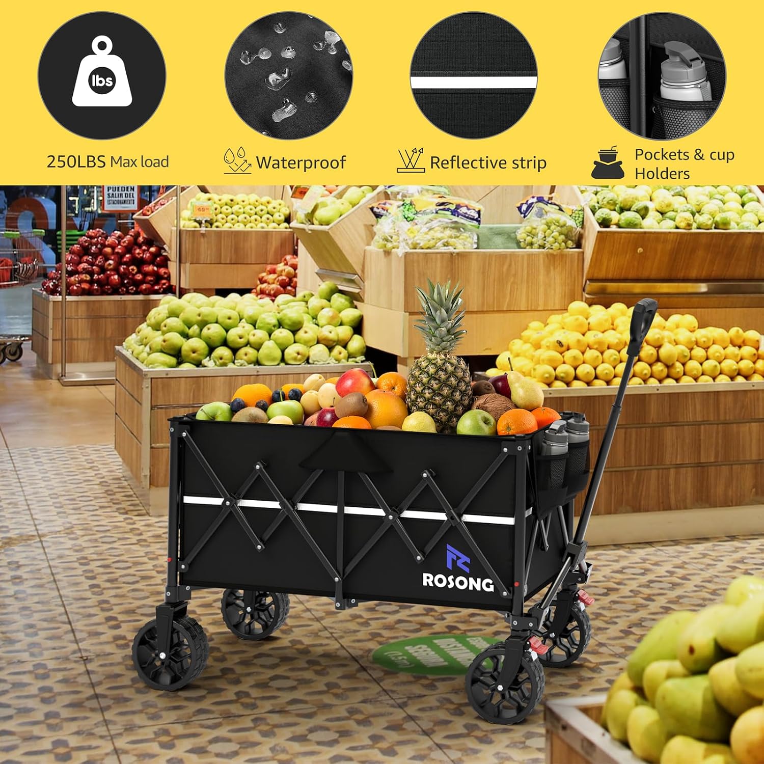 Detalle de ROSONG ZW001 150L Collapsible Wagon Cart, 350-lb Capacity, Folding Design