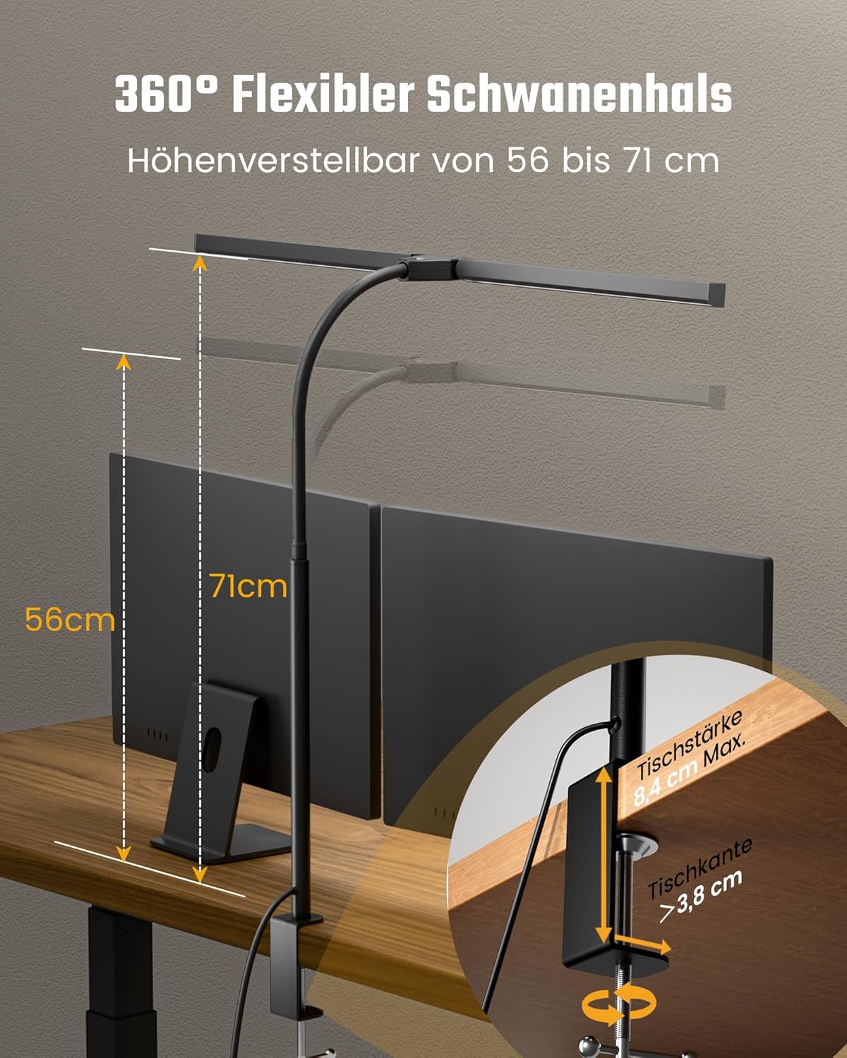 Thumbnail 5 de RIXGLEAM Doppelkopf LED-Schreibtischlampe dimmbar – klemmbar, 270° schwenkbar & 3000–6500 K