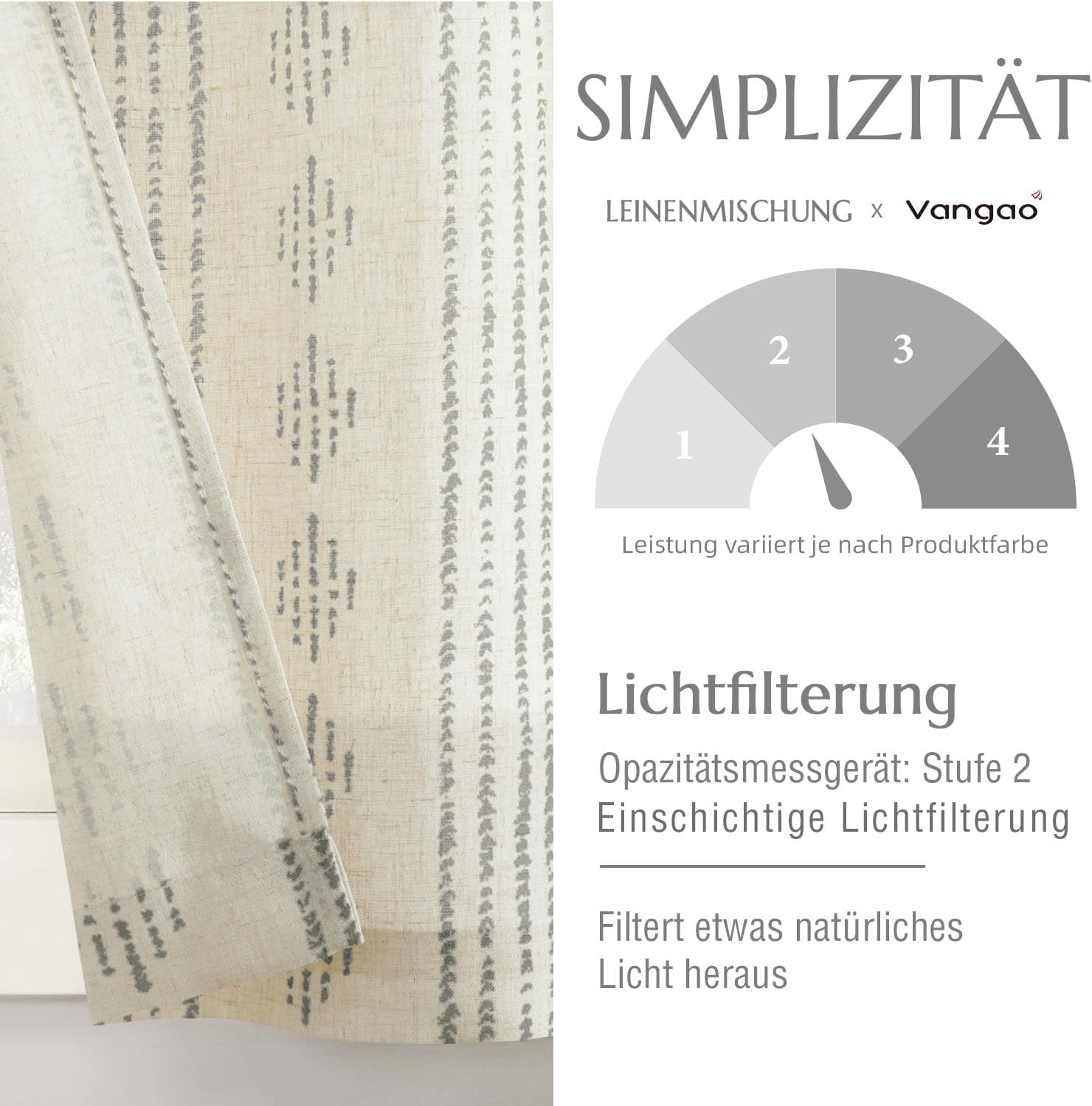 Thumbnail 3 de Vangao Scheibengardinen Modern Küche Boho gestreift (2er-Set) mit Stangendurchzug in Leinenoptik