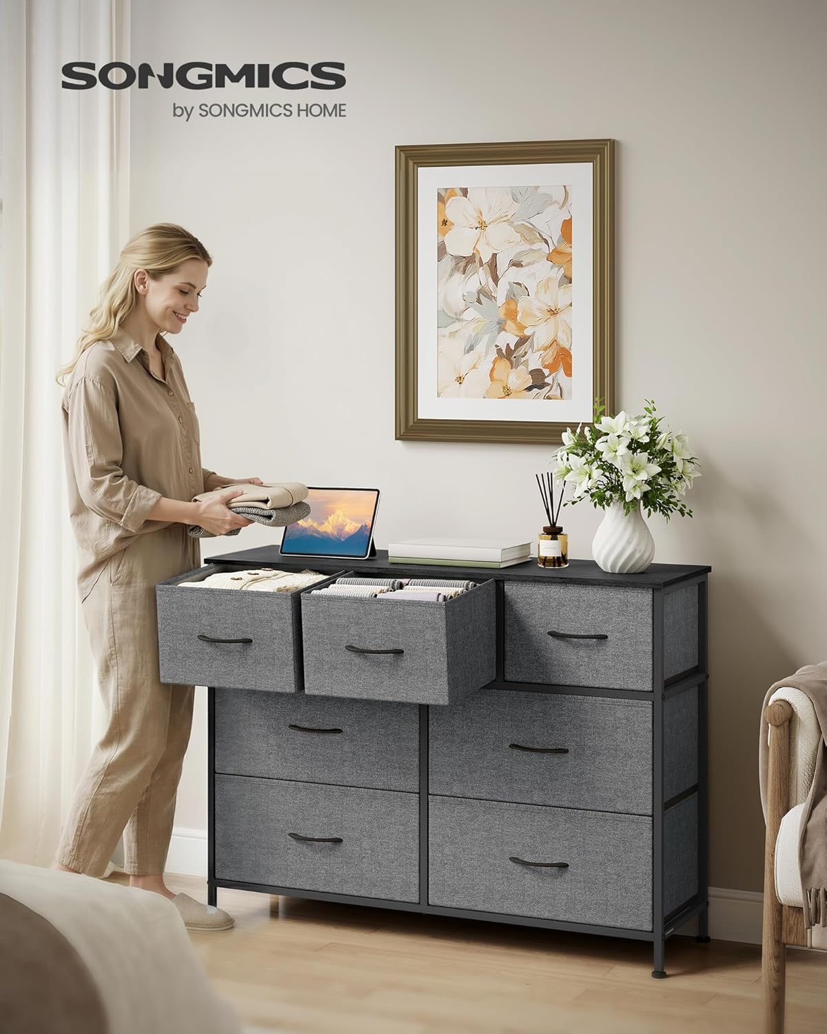 Detalle de SONGMICS BELLAH 9-drawer chest of drawers (steel, slate grey) LGS324G101