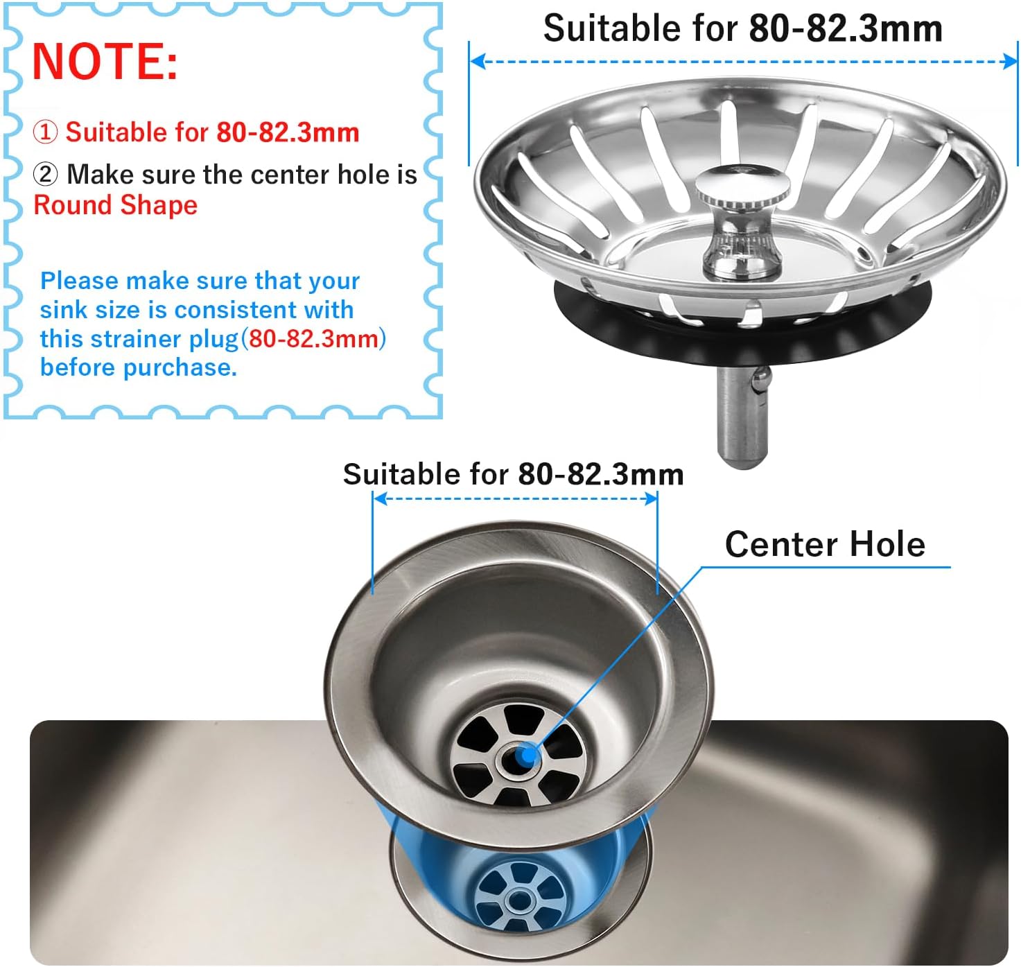 Thumbnail 2 de Stainless Steel Sink Plug and Strainer 80mm