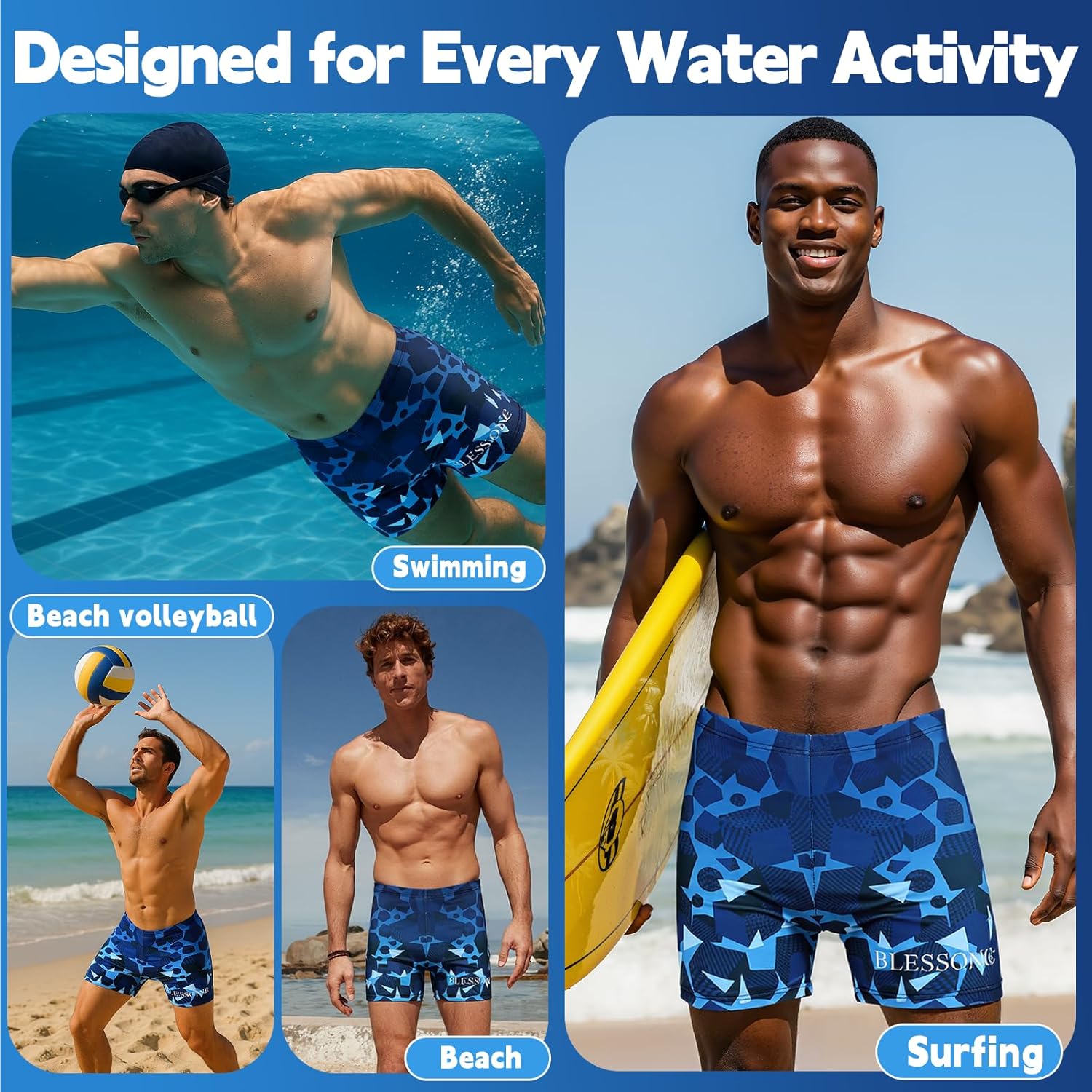 Thumbnail 1 de BLESSONG Maillot de Bain Homme, Boxer Respirant et Séchage Rapide — Conception à Cordon Caché