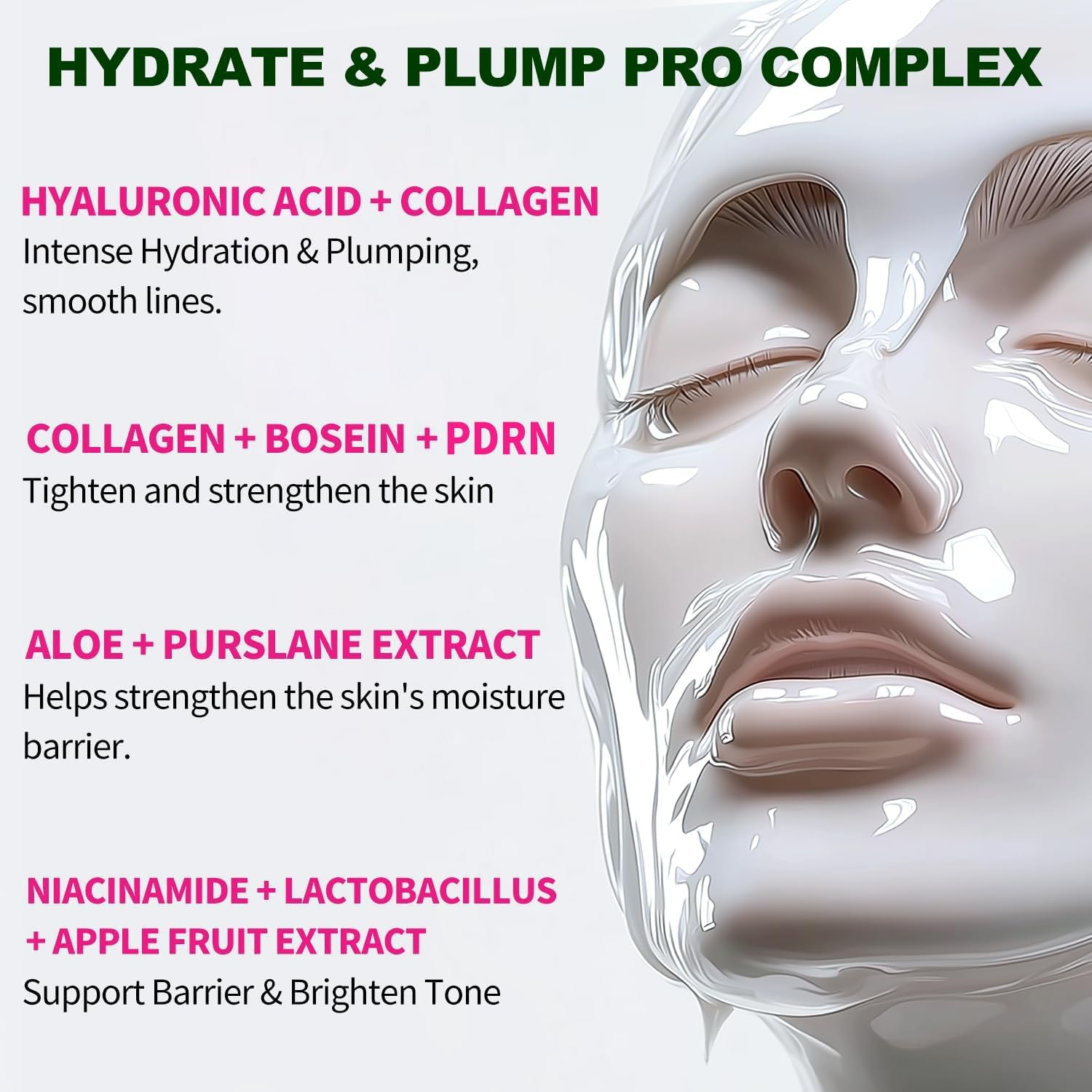 Detalle 1 de OLELON PDRN Collagen Mask Sheet Masks, 5-Pack with Niacinamide and Hyaluronic Acid