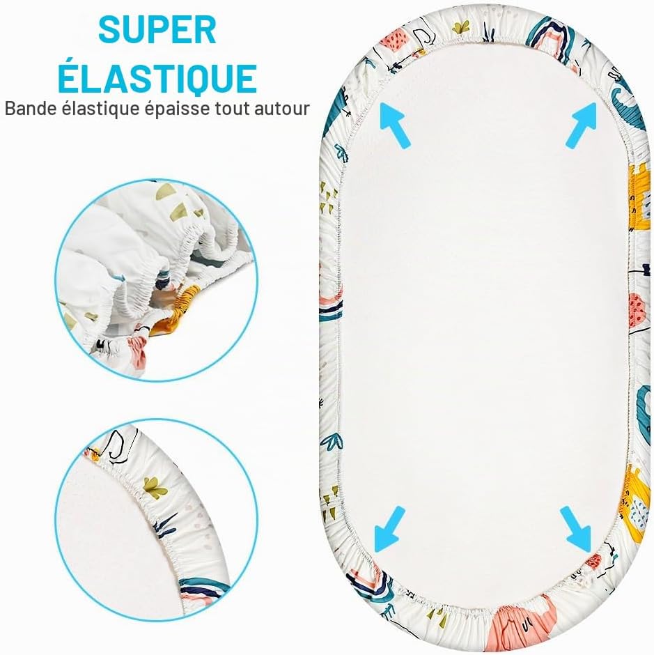 Detalle 2 de Aolso set van 2 hoeslakens voor wieg, 84 x 41 cm, polyester met olifant- en wolkenprint