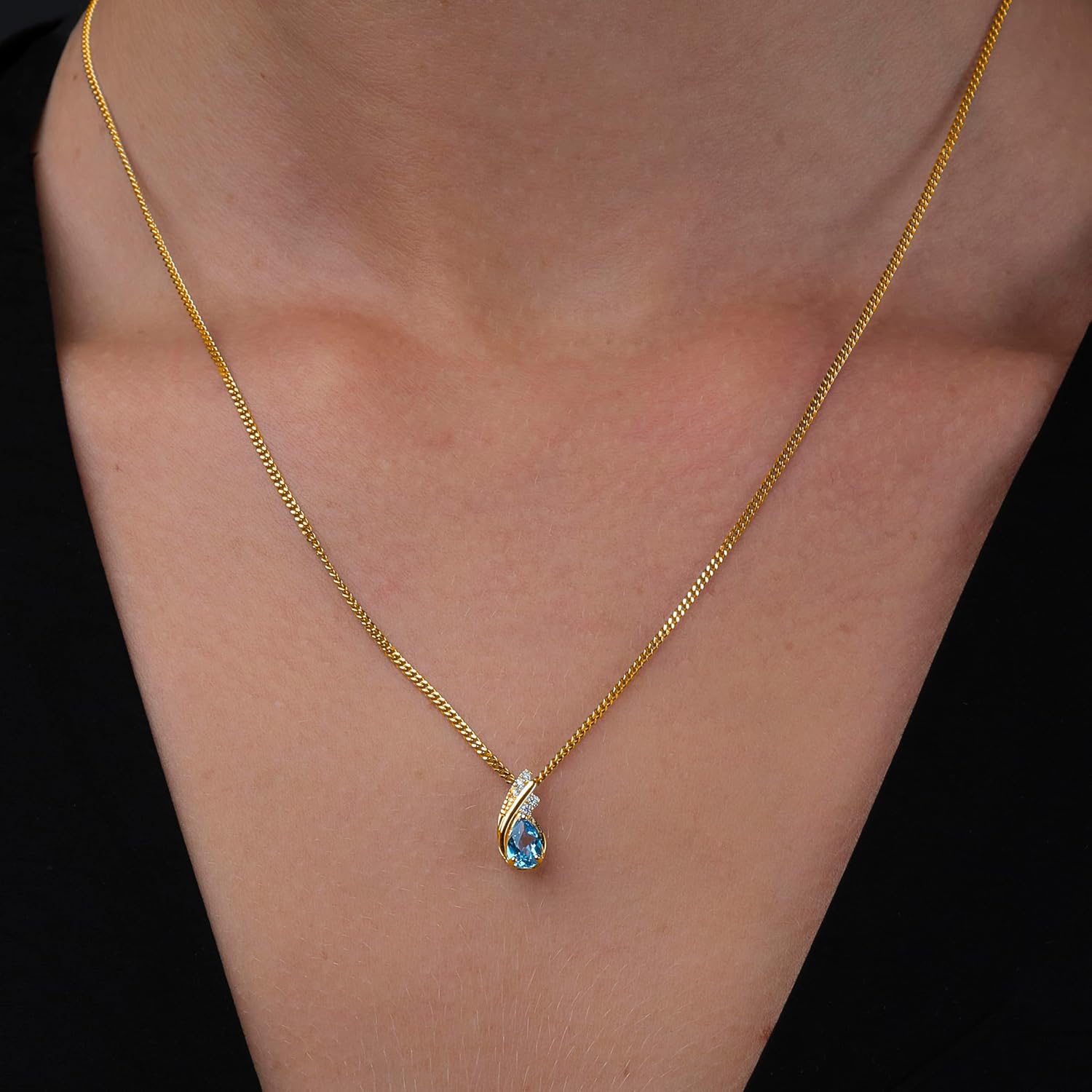 Thumbnail 3 de MIORE Collier Femme avec Pendentif Or 9K/Or Jaune et Argent Plaqué or, Topaze et Diamants