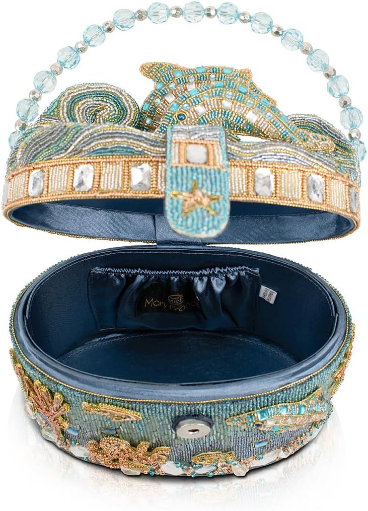 Detalle de Mary Frances Beaded Top-Handle Bag in Blue
