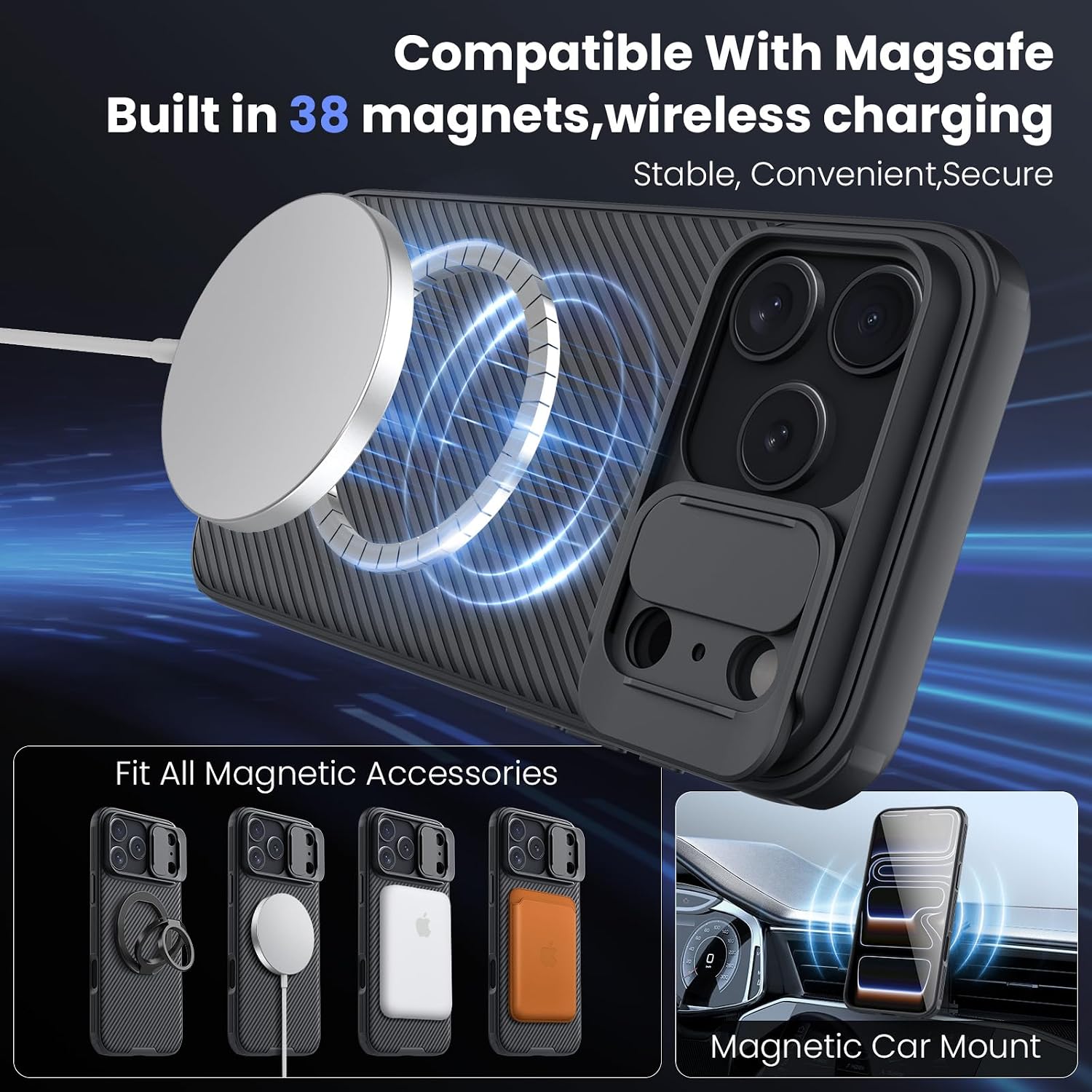 Detalle de Nillkin Magnetic Case for iPhone 17 Pro 6.7" – Slim, MagSafe‑Compatible with Double Sliding Camera Cover