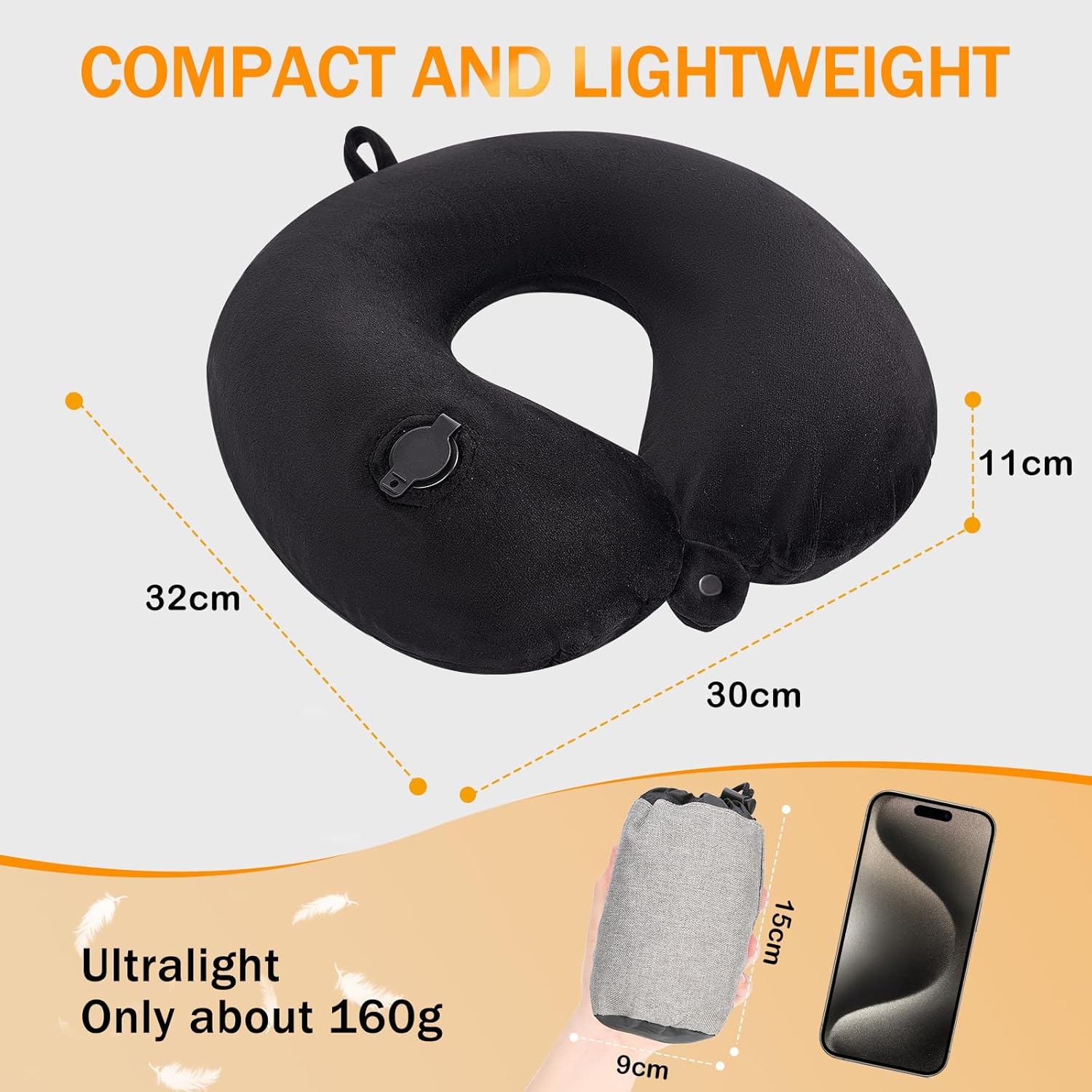 Thumbnail 6 de JetsCush Inflatable Travel Neck Pillow with Eye Mask and Earplugs – Black