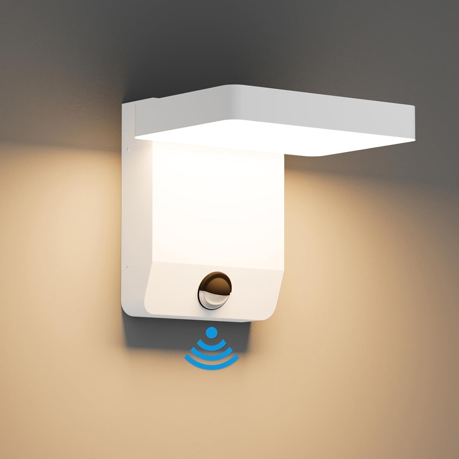 Detalle de K-Bright 20W LED Außenleuchte mit Bewegungsmelder – IP65, 3000K, 1540 lm, rechteckig