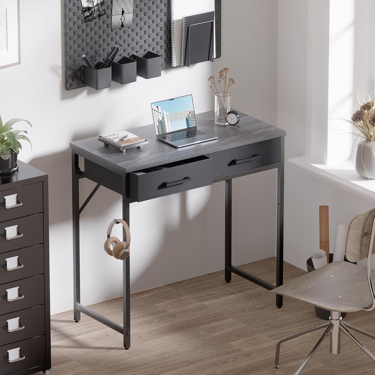 Thumbnail 1 de Pamray 32 Inch Small Computer Desk with 2 Drawers in Grey