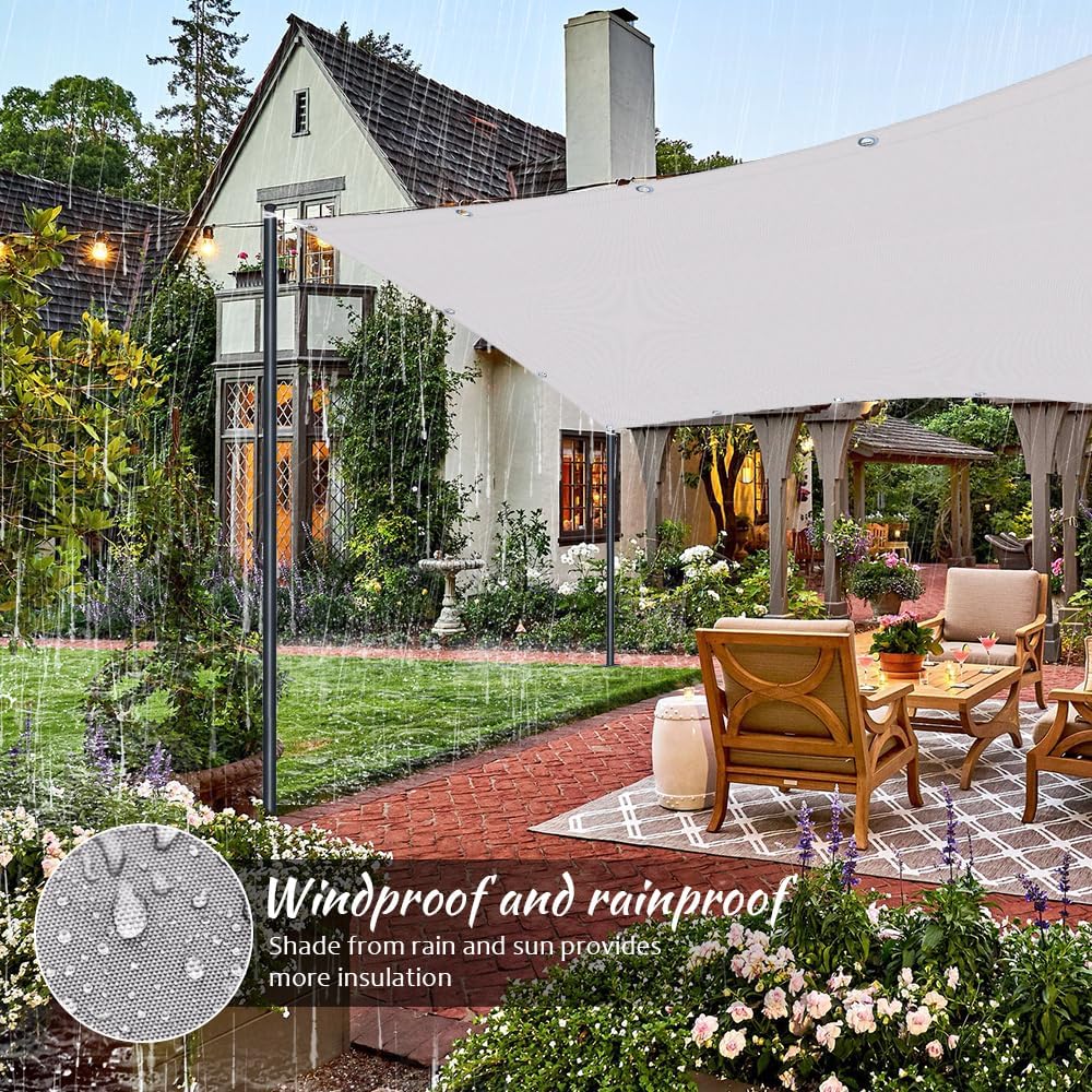 Thumbnail 3 de Oneshlee Voile d’ombrage rectangulaire imperméable 4 × 5 m gris clair – protection UV 95% avec œillets