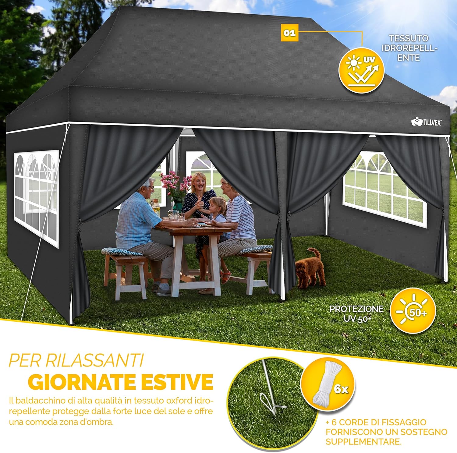 Thumbnail 2 de Gazebo Tillvex 3x6m da Giardino – pieghevole, regolabile e impermeabile
