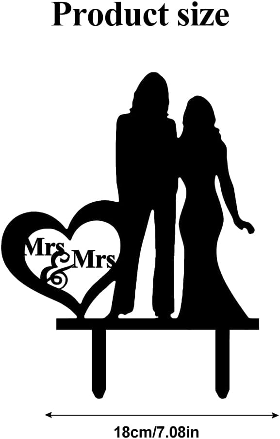 Detalle de Mrs & Mrs Cake Topper: Black Acrylic Lesbian Wedding Cake Deco (7.0 × 10.2 in)