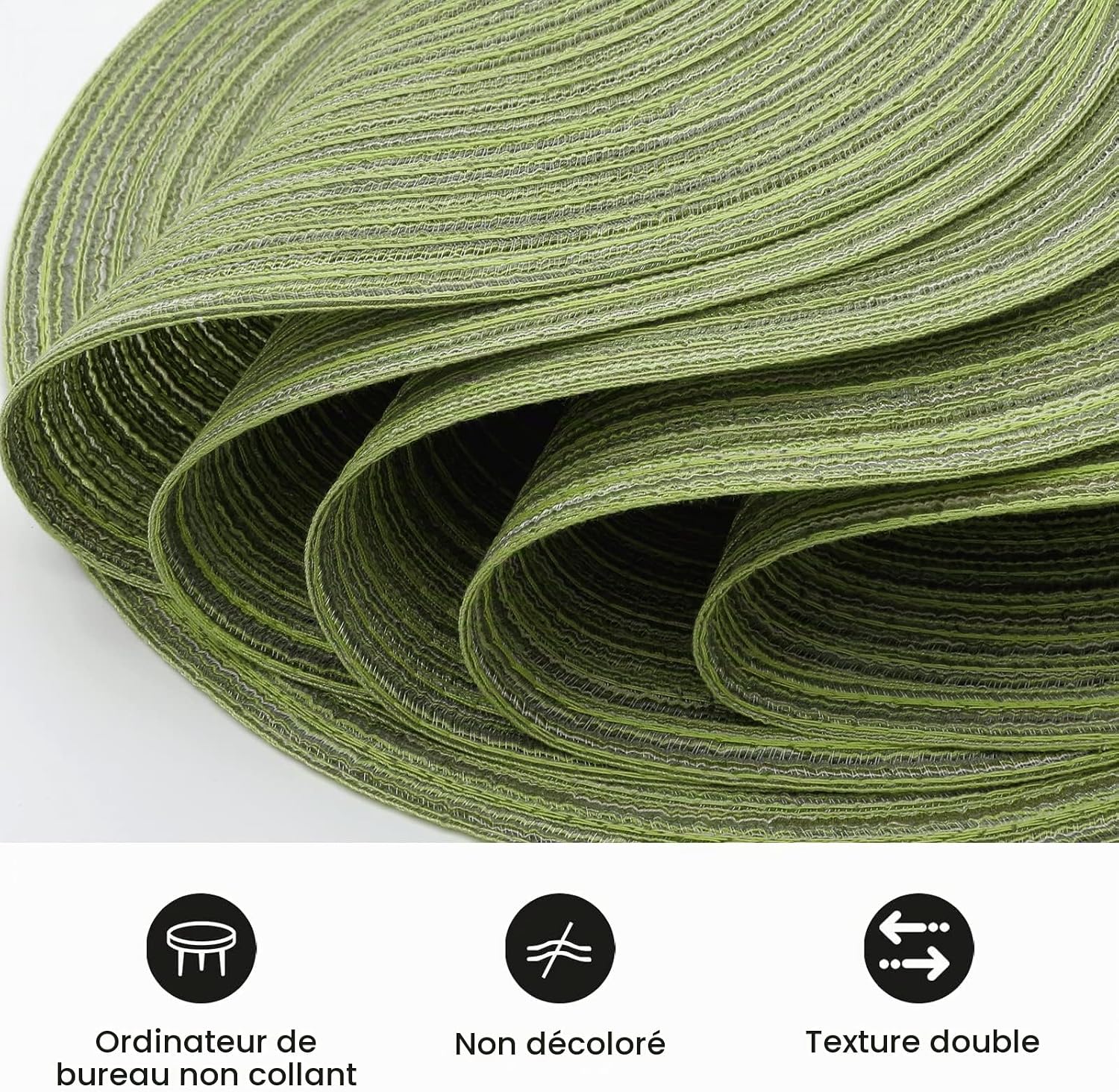 Detalle de Pauwer ronde geweven placemats, set van 6, groen, 38 cm