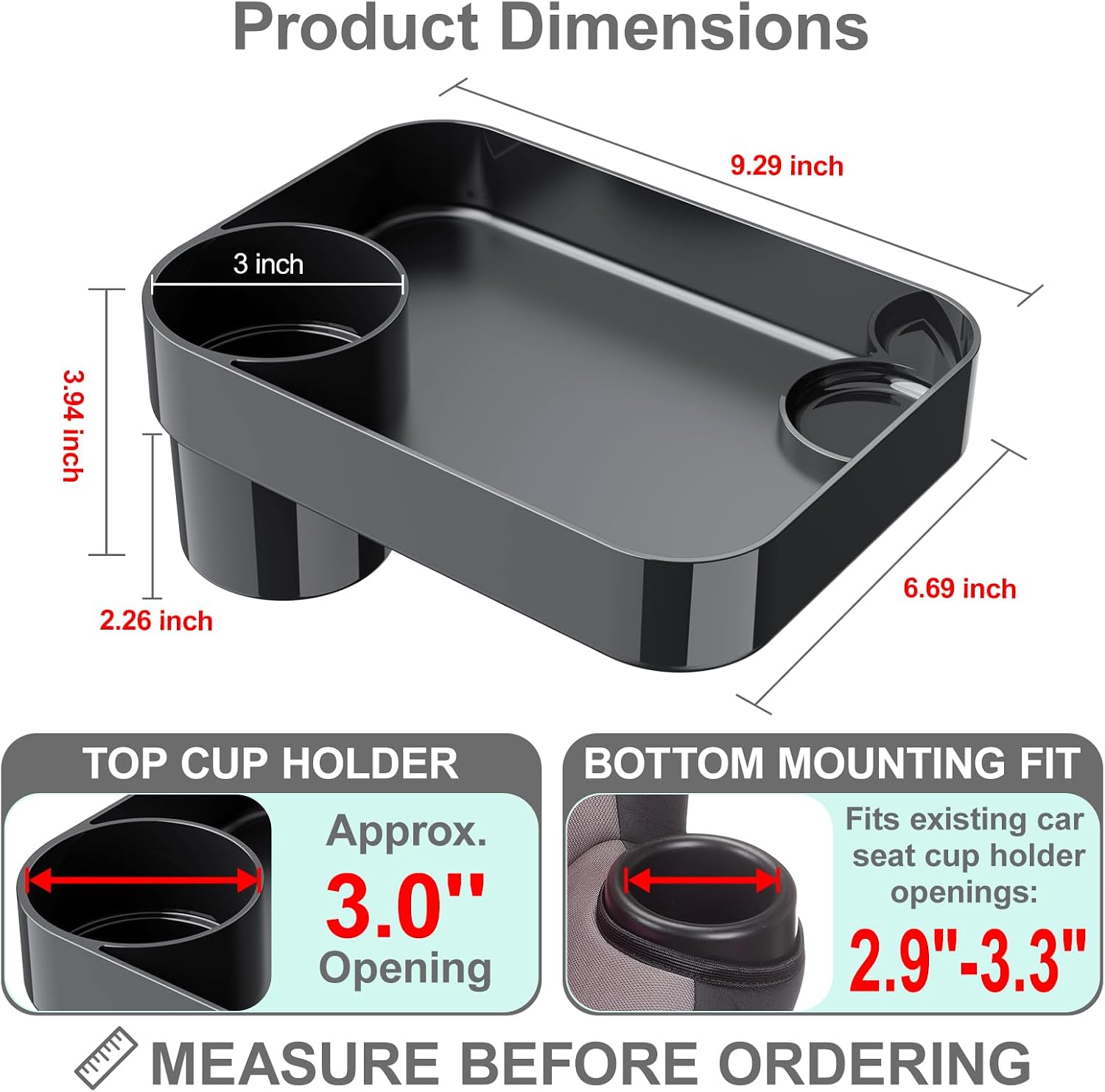 Detalle 2 de DOKNAAM Cup Tray-10 Kids Car Seat Tray with 3-Inch Cup Holder and Dip Well