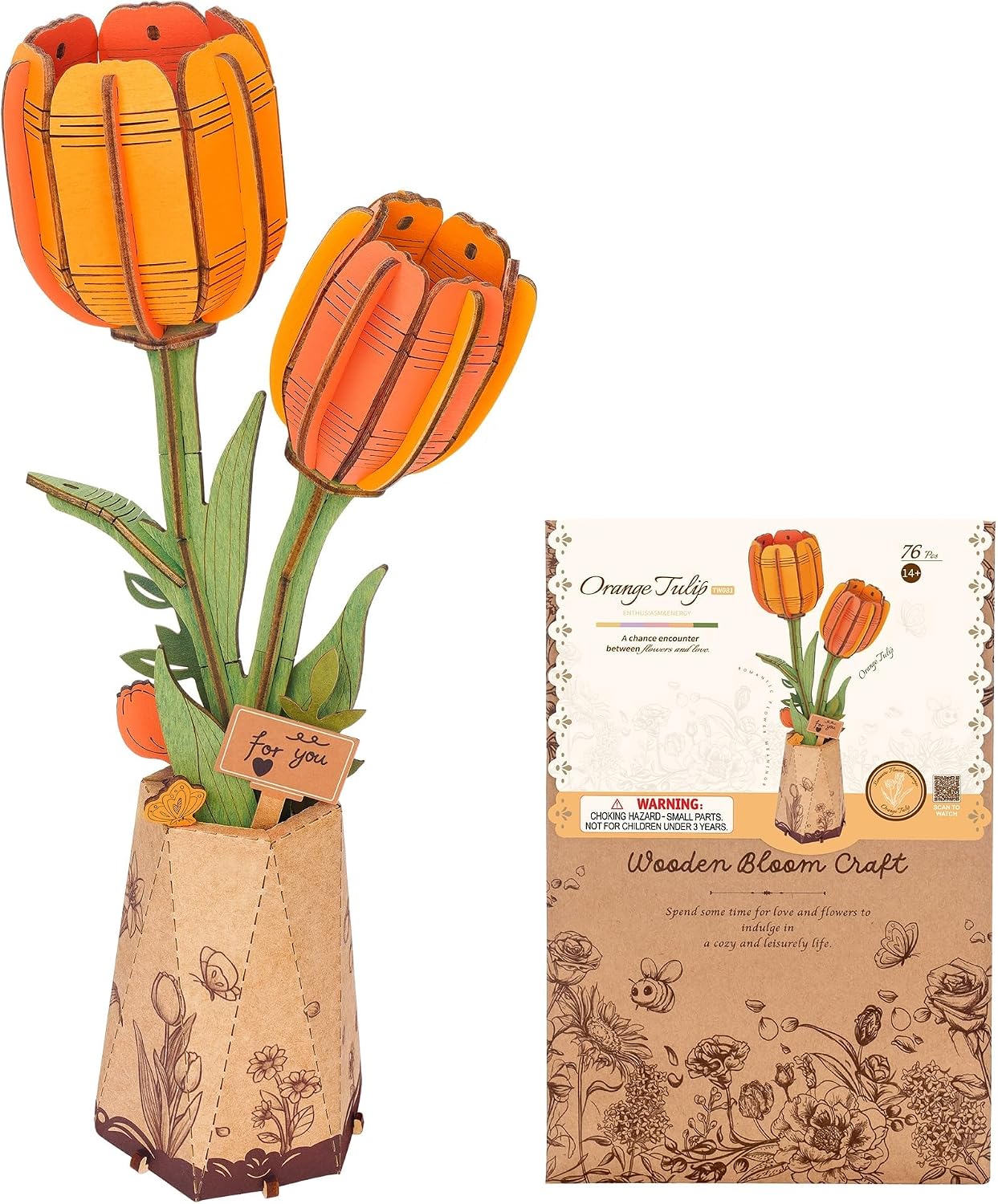 Detalle de Puzzle 3D tulipe orange en bois