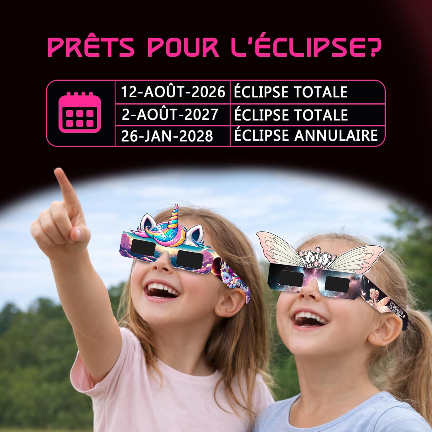 Detalle de Galaxium Lunettes d'éclipse solaire pour enfants – Lot de 12, licorne et princesse, ISO 12312-2 & CE