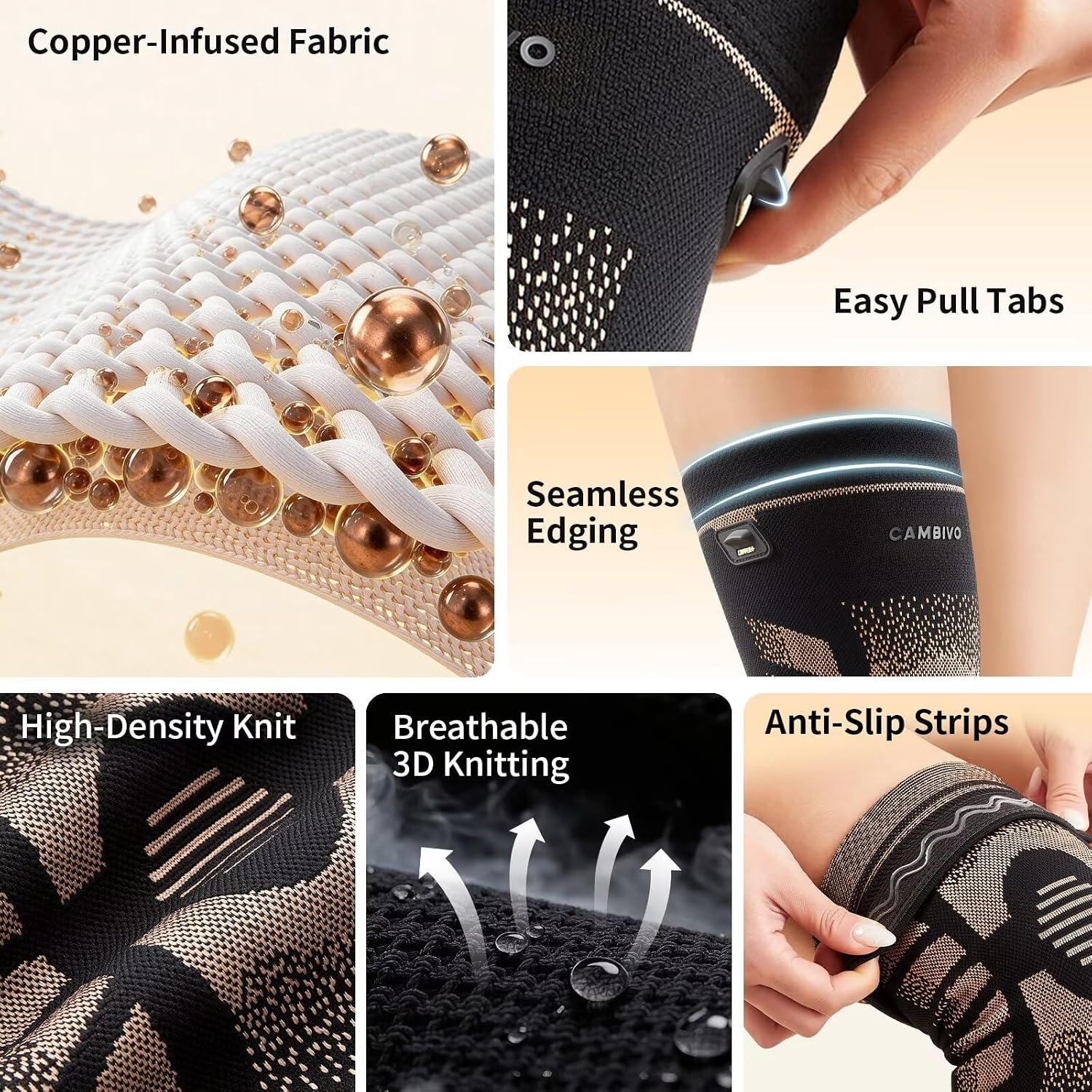 Thumbnail 4 de CAMBIVO Knee Support 2-Pack: Copper Ion Odour Control Compression Sleeves for Daily and Sports Use