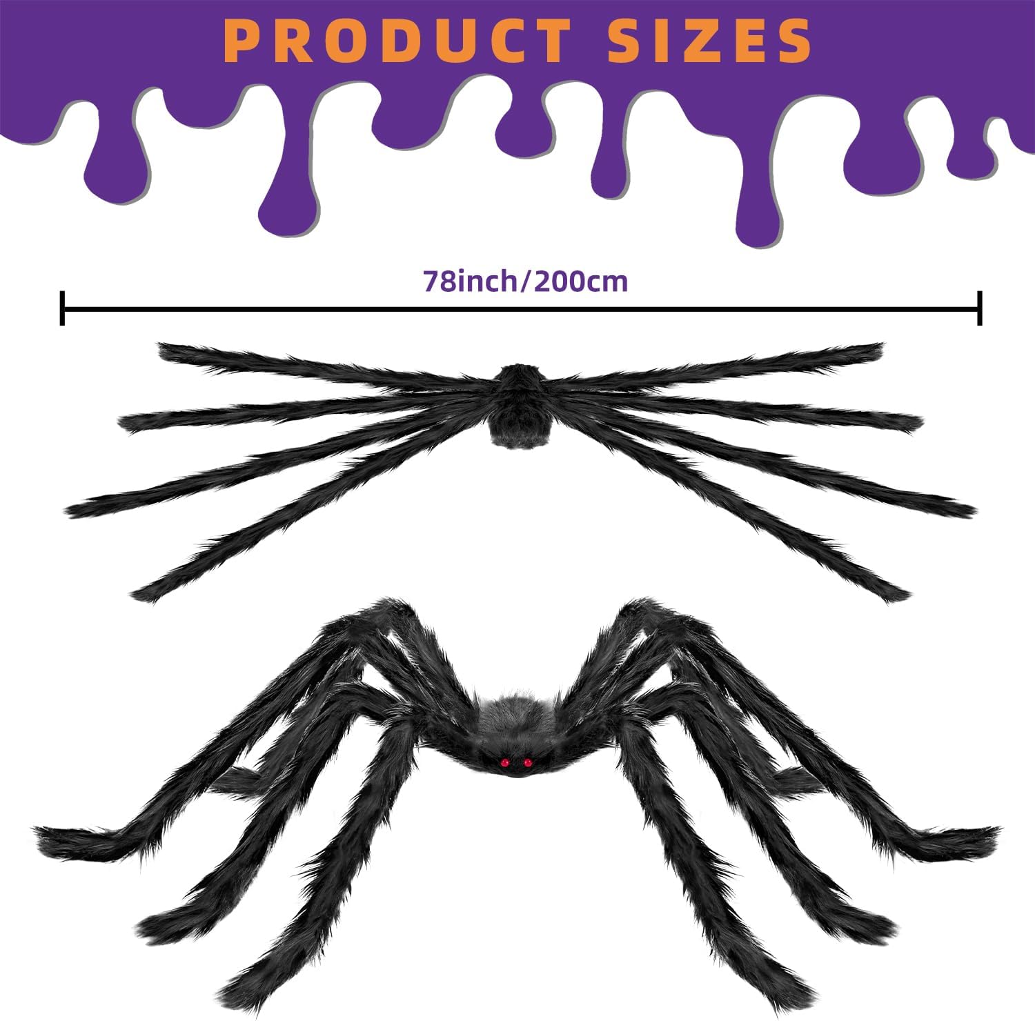 Detalle 2 de Kendane CA-62 Giant Spider Halloween Decorations, 78-Inch Black Pair with Red Eyes