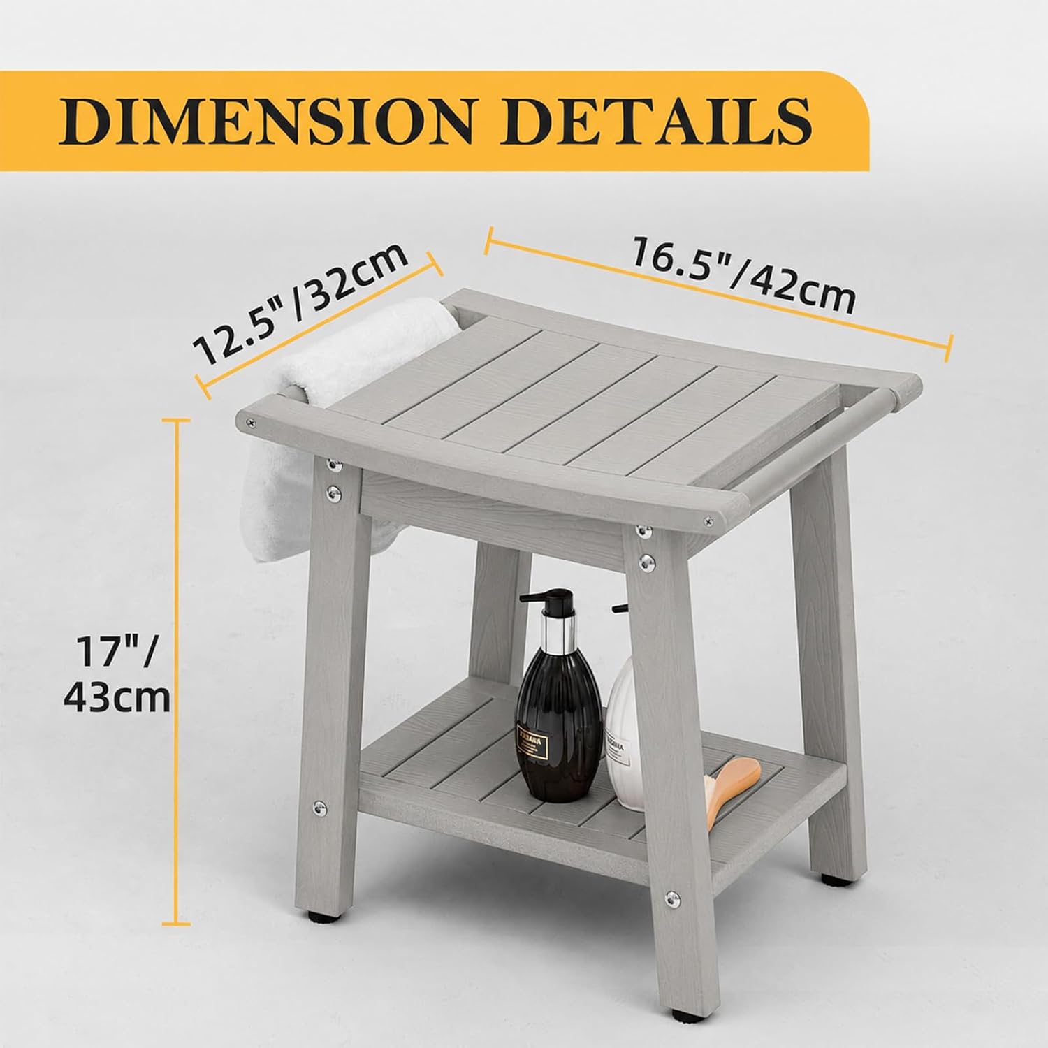 Thumbnail 1 de WISHCII HIPS Shower Bench Seat, Grey Shower Chair with Towel Rack and Storage Shelf