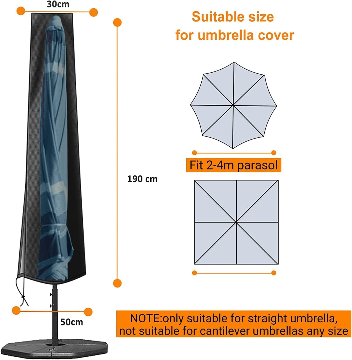 Detalle 2 de OKPOW Waterproof Parasol Cover (Heavy Duty 600D) for 2m–3m Outdoor Umbrellas