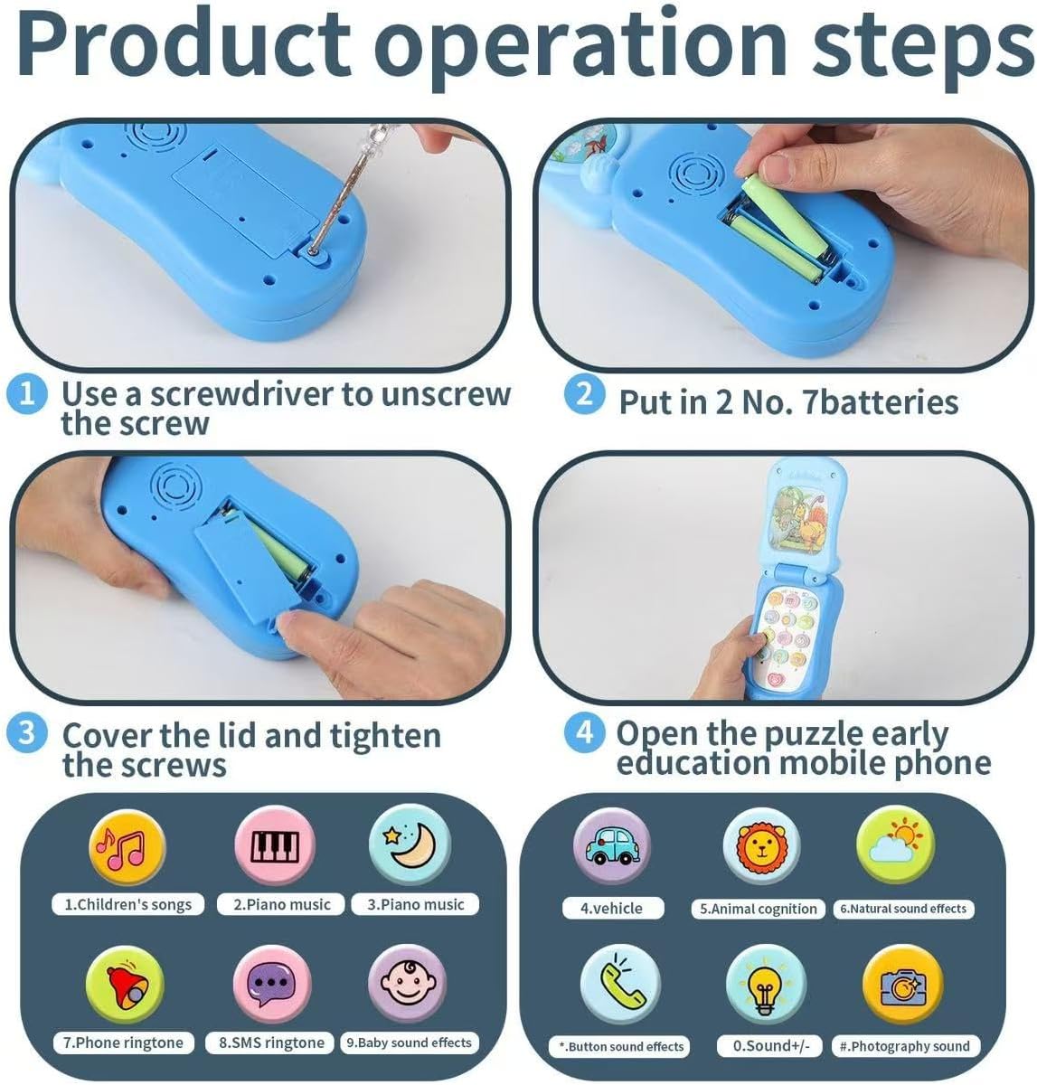 Thumbnail 2 de Toy Phone Baby Phone Toy for 1-6 Year Olds – Retro Flip Design with Music and Sound Effects