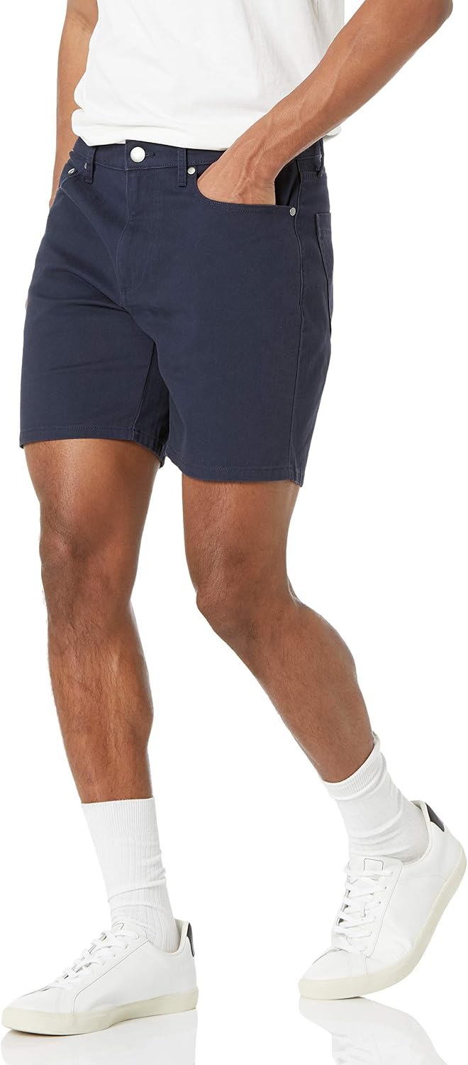Detalle de Amazon Essentials Men's Slim-Fit Stretch 5-Pocket Shorts, 9” Inseam