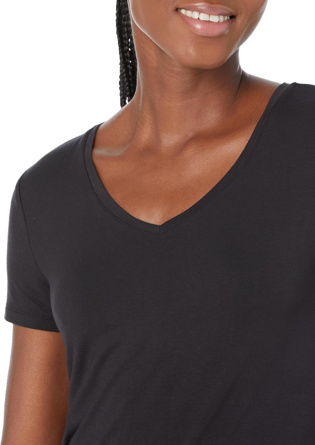 Detalle de Amazon Essentials Women's Relaxed-Fit Short-Sleeved V-Neck Tunic (Plus Size) with Ecovero Viscose Blend