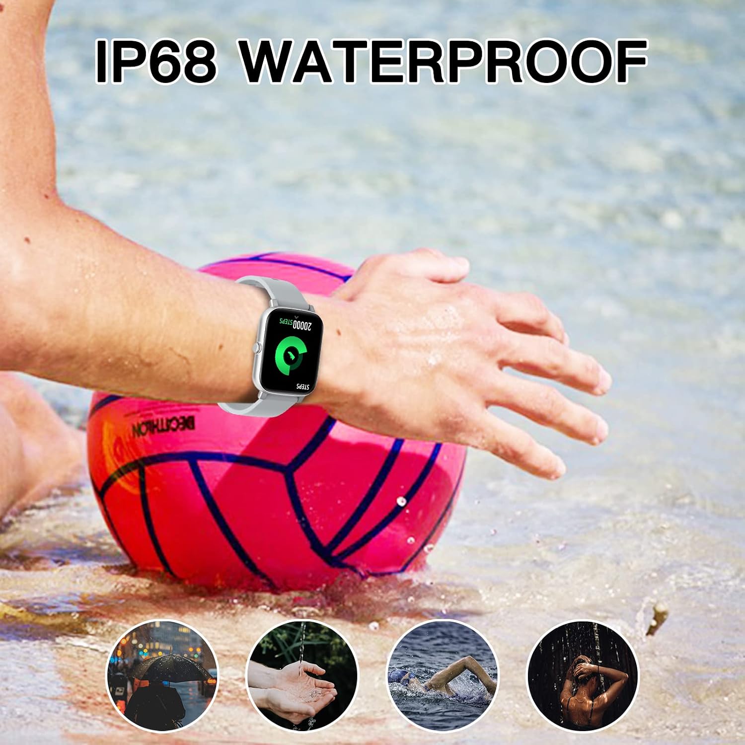 Detalle de FirYawee 1.7-inch touchscreen smart watch with call support, SpO2, heart rate and IP68 (silver)