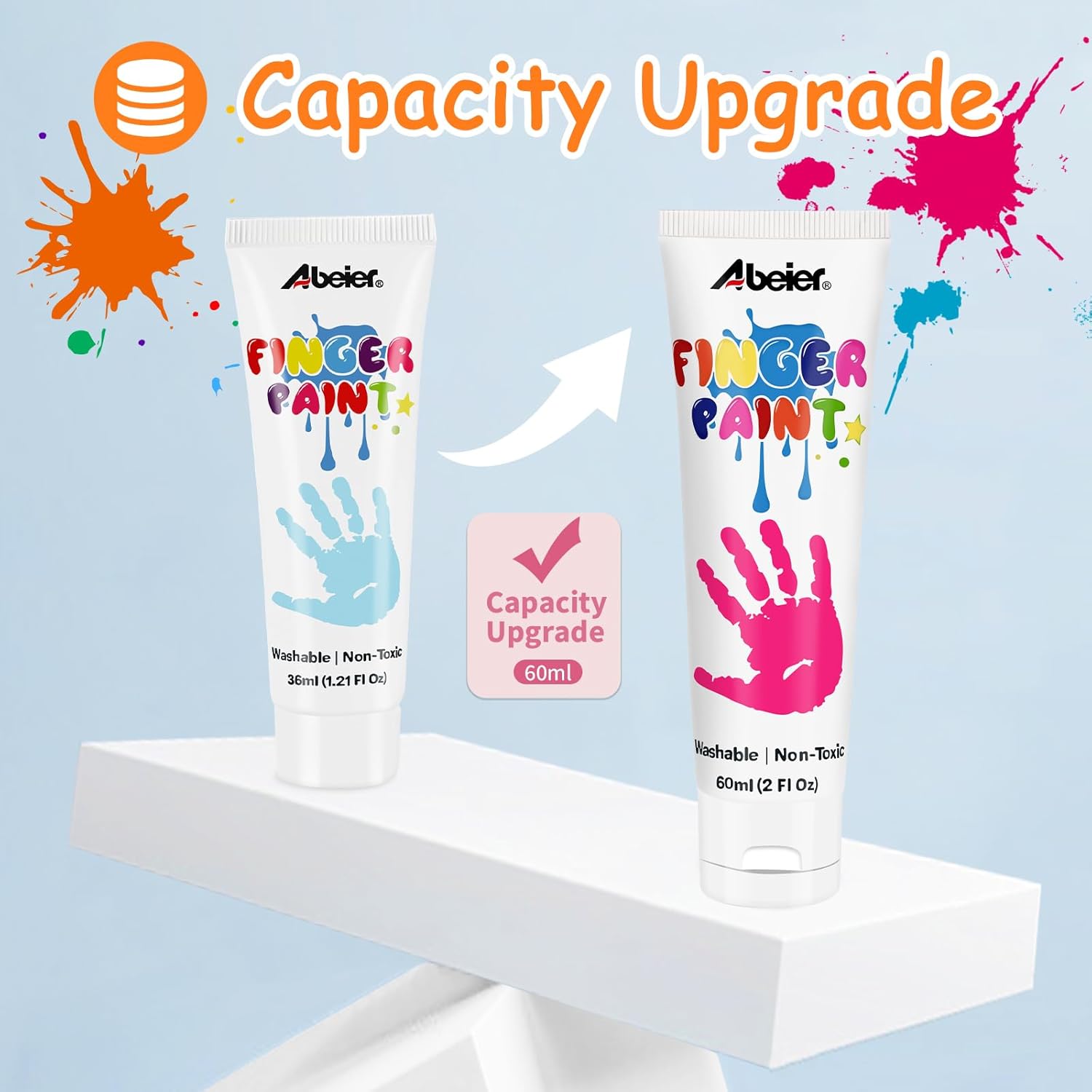 Thumbnail 4 de ABEIER Kinder-Fingerfarben (12 x 60 ml) ungiftig, waschfest & auswaschbar – Kreativset für Kindergarten und Zuhause