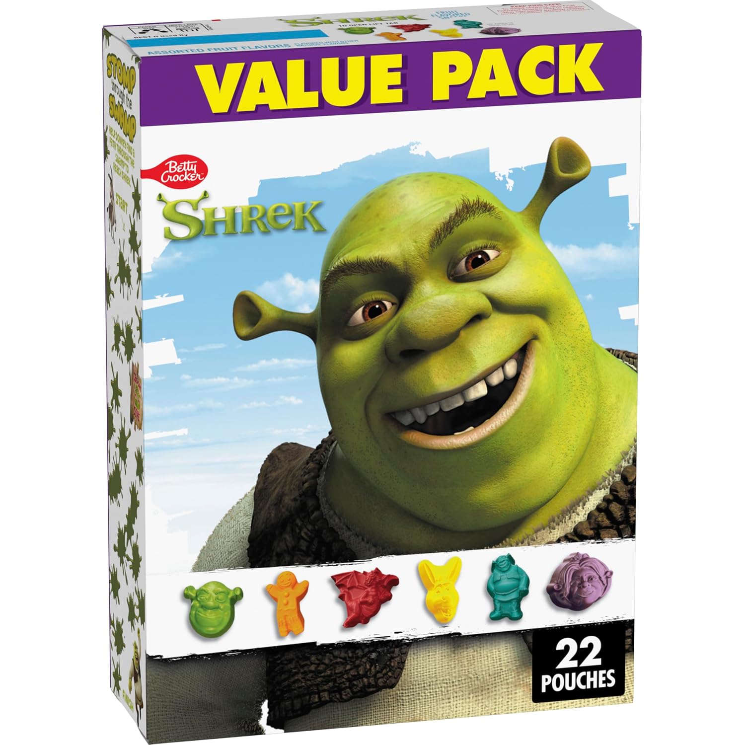 Detalle de Betty Crocker Shrek Fruit Flavored Snacks, 22 Pouches, Gluten-Free, 17.6 oz