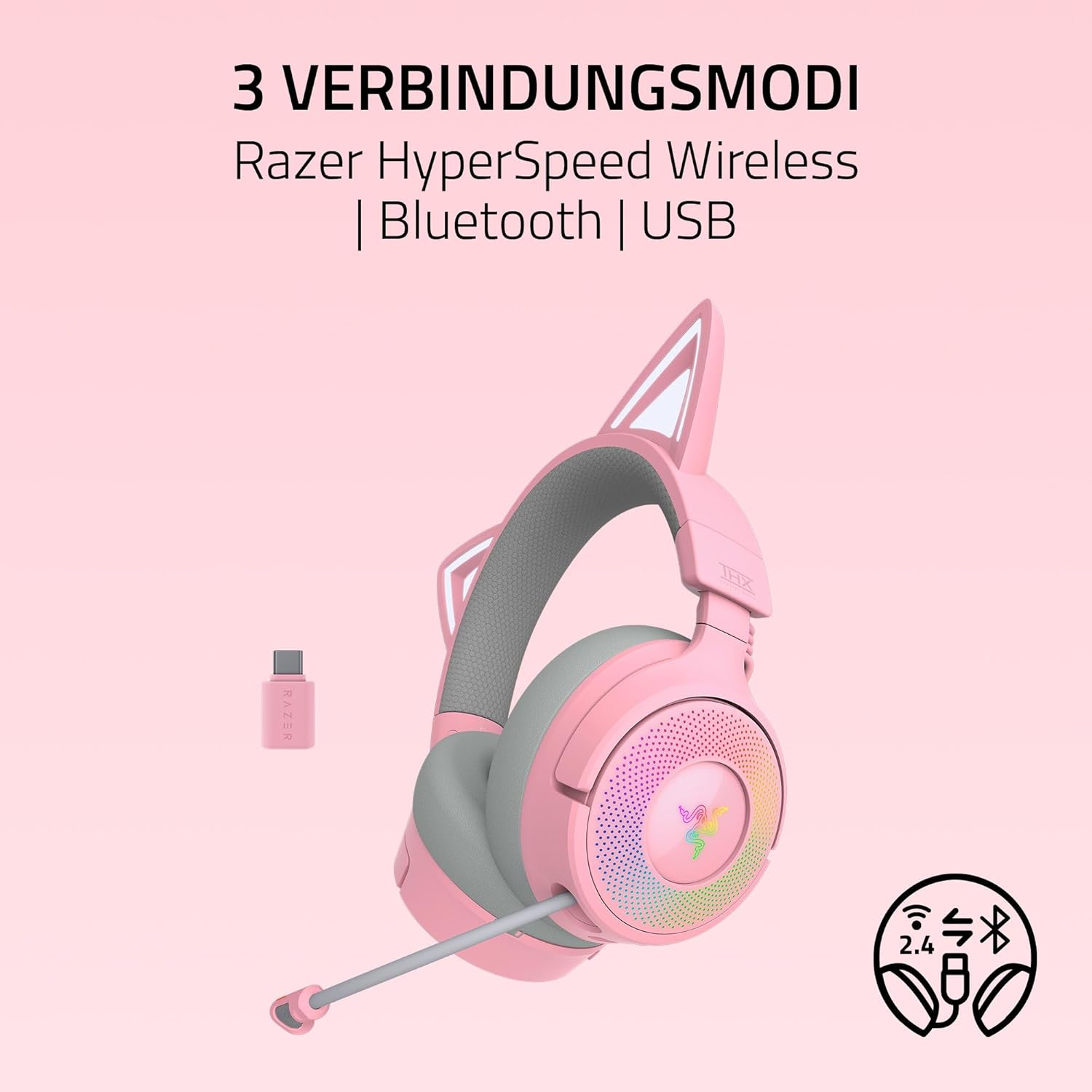 Detalle de Razer Kraken Kitty V3 Pro – Kabelloses RGB-Kitty-Headset für Gaming mit THX Spatial Audio