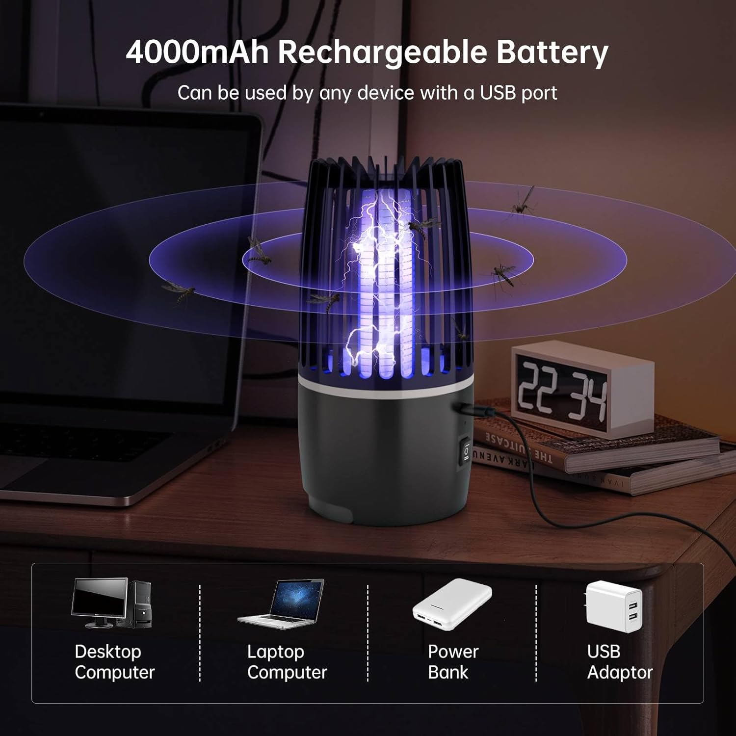 Thumbnail 3 de Tiptop Home 4200V Rechargeable UV Bug Zapper (4000mAh) for Outdoor & Indoor Mosquito Control