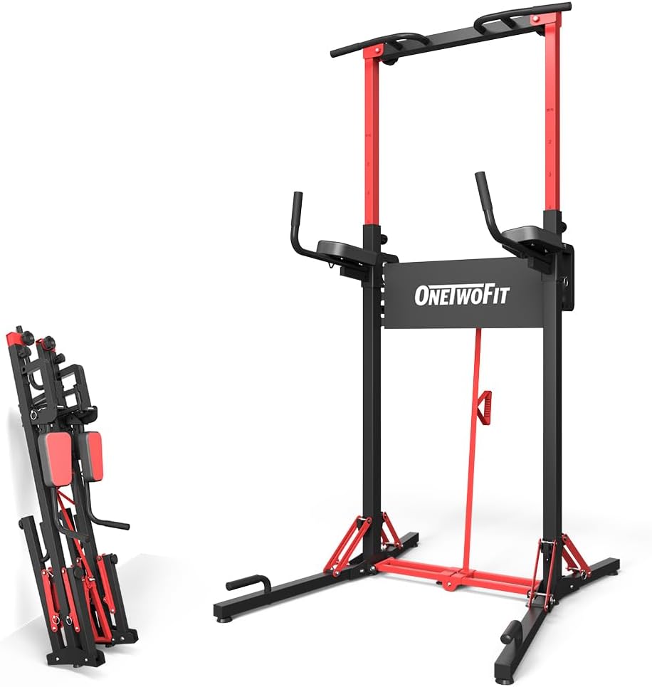 Detalle de ONETWOFIT Foldable Power Tower with 9 Height Settings and Adjustable Armrests