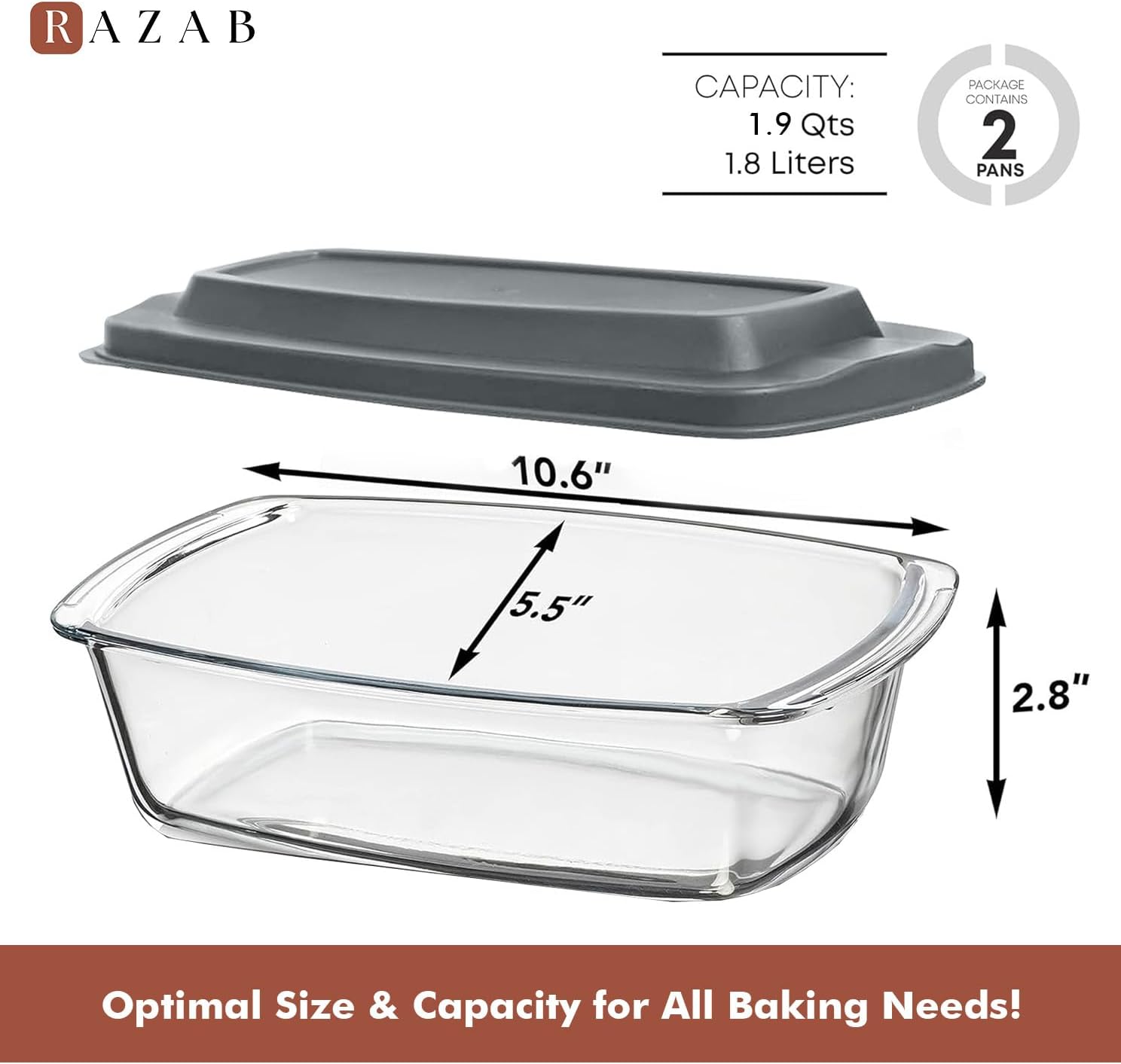 Detalle de Razab LARGE 7.6-Cup Glass Loaf Pan Set