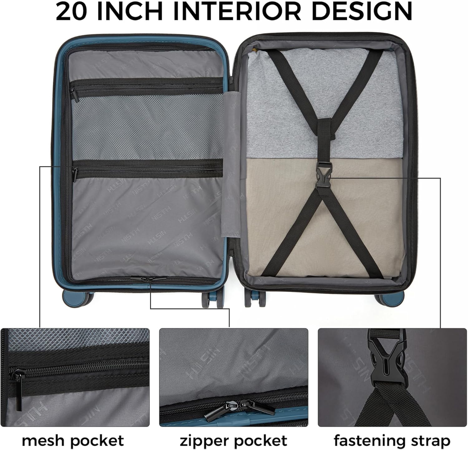 Thumbnail 3 de Hulsin 20-Inch Expandable Carry-On Luggage (White): Lightweight Hardside Spinner with TSA Lock