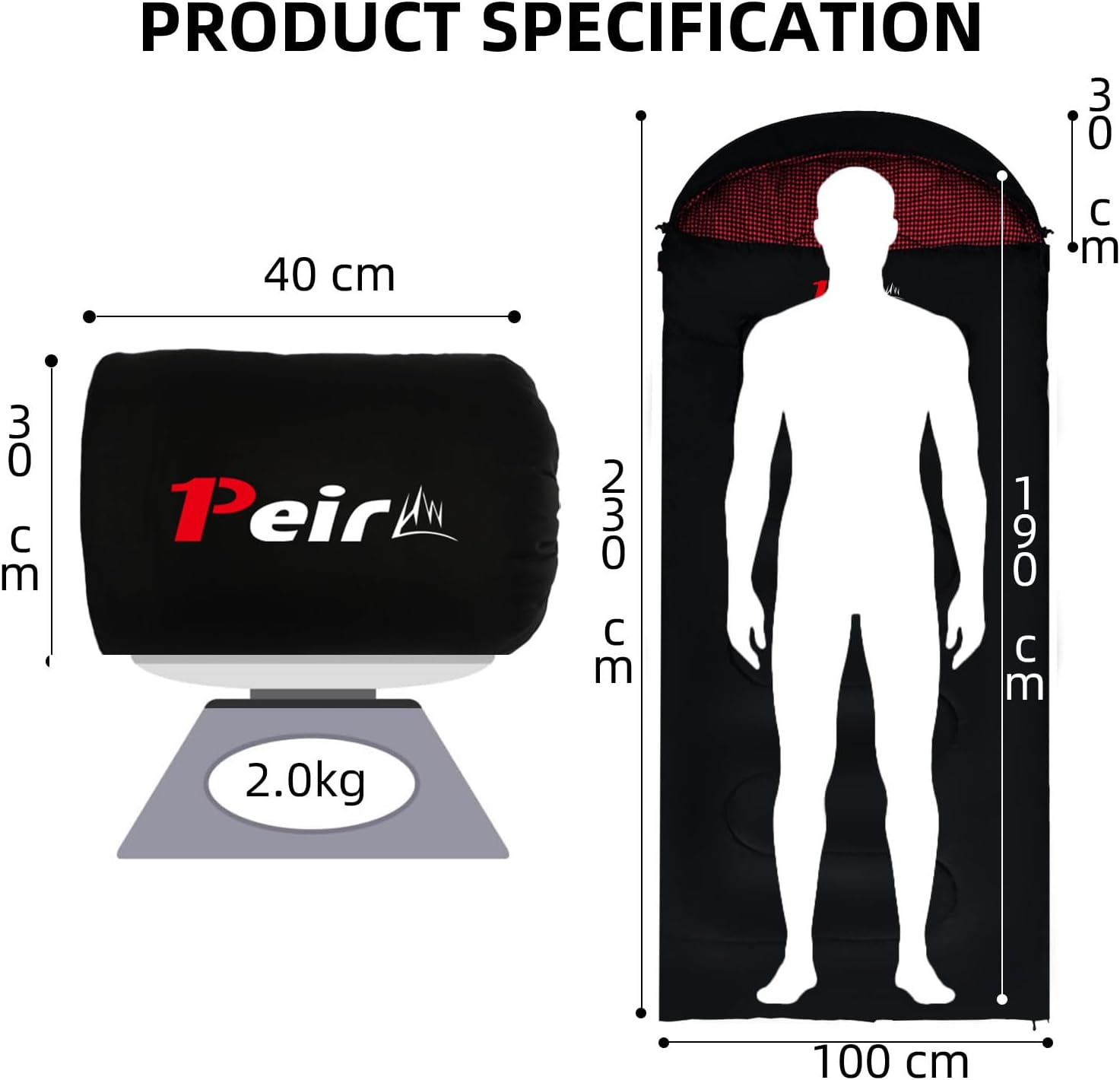 Detalle 2 de Peirhw XL sleeping bag, extra wide 3 seasons