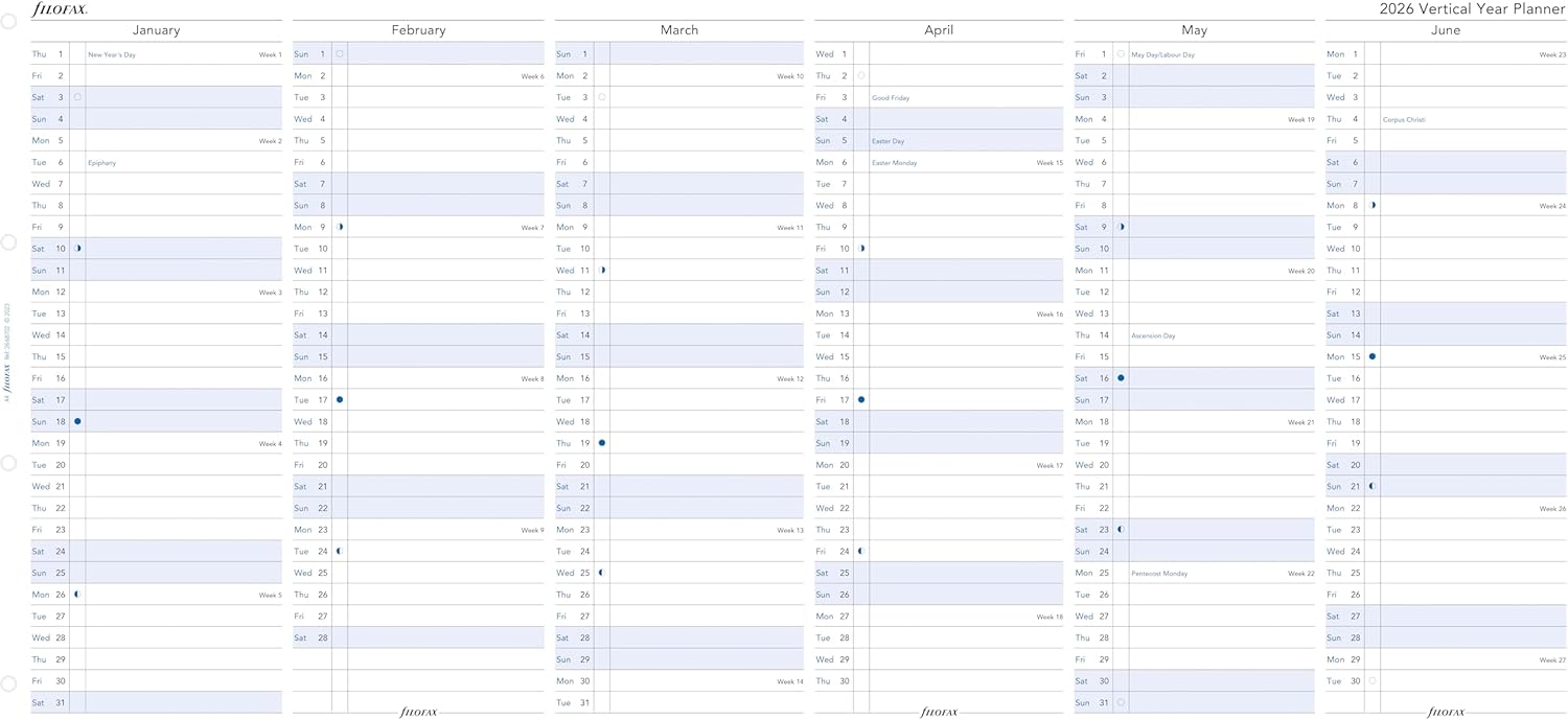 Detalle 2 de Filofax Planning annuel A4 (multilingue) 2026 – Recharge papier 210 x 297 mm (100 g/m²)