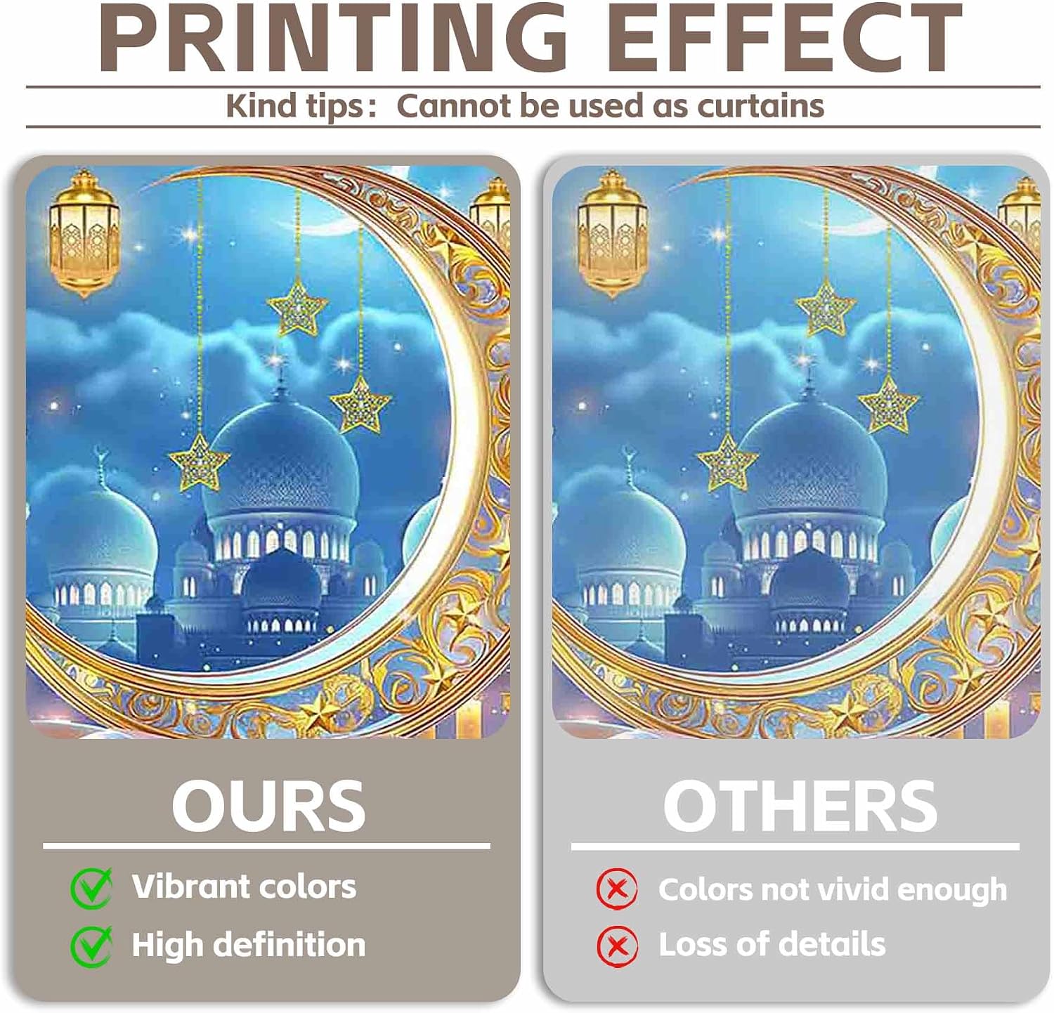 Thumbnail 3 de Luminora 7x5ft Fabric Ramadan Mubarak Backdrop – Blue & Gold Moon Night Lanterns (Polyester)