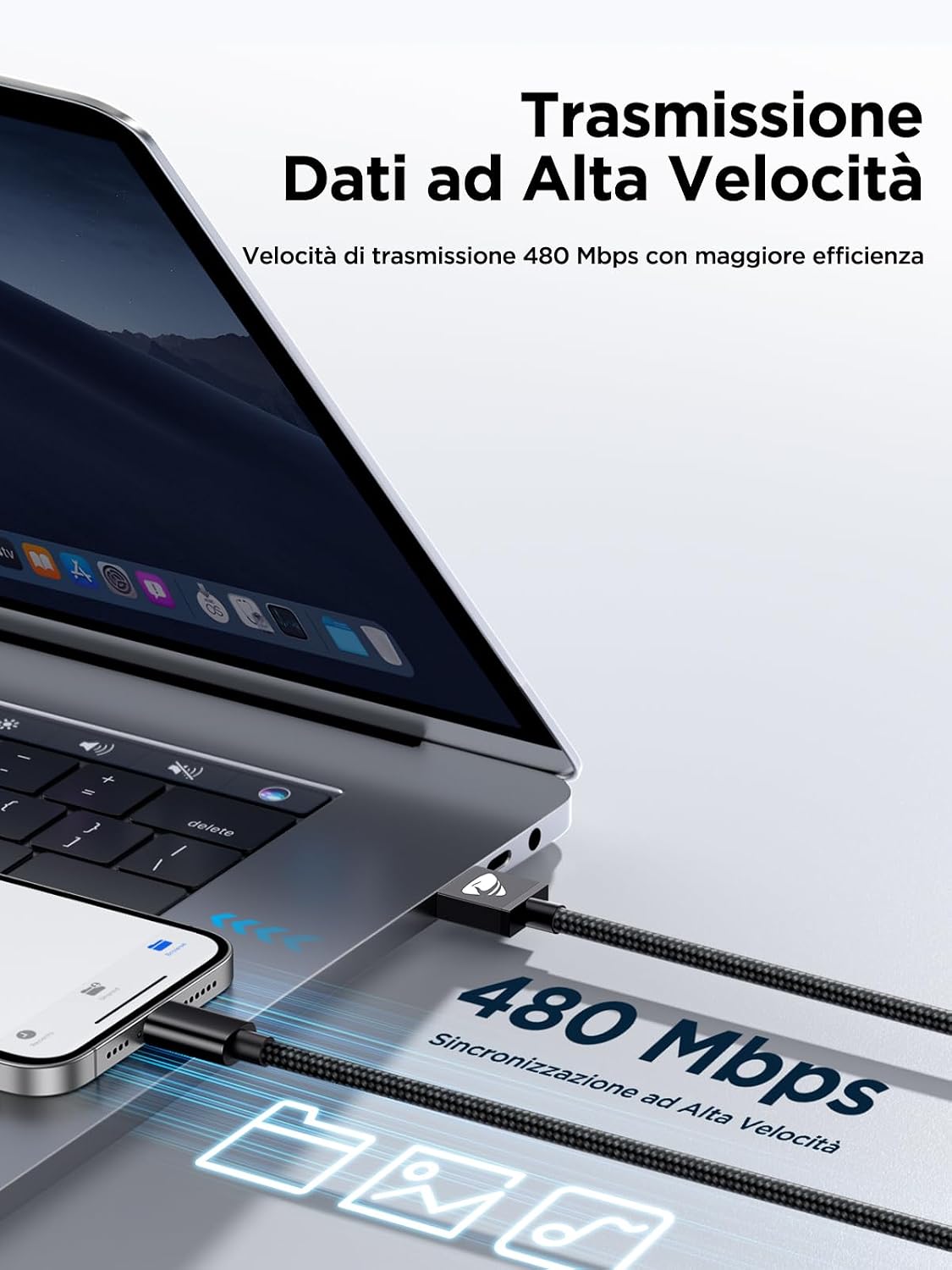 Detalle 2 de Aioneus Cavo USB Type-C 1M+2M: set duali nylon, ricarica rapida e trasferimento dati affidabile