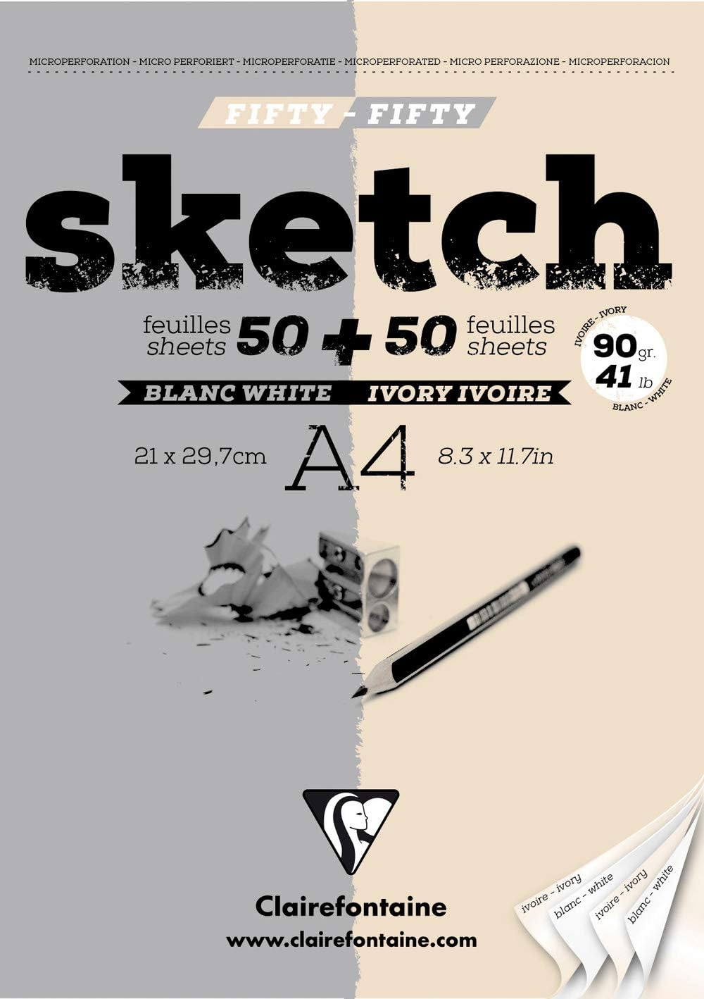 Thumbnail 2 de Clairefontaine 96604Cpack – Bloc Spiralé en-tête Papier Sketch, 100 feuilles A4, 90 g, lot de 5