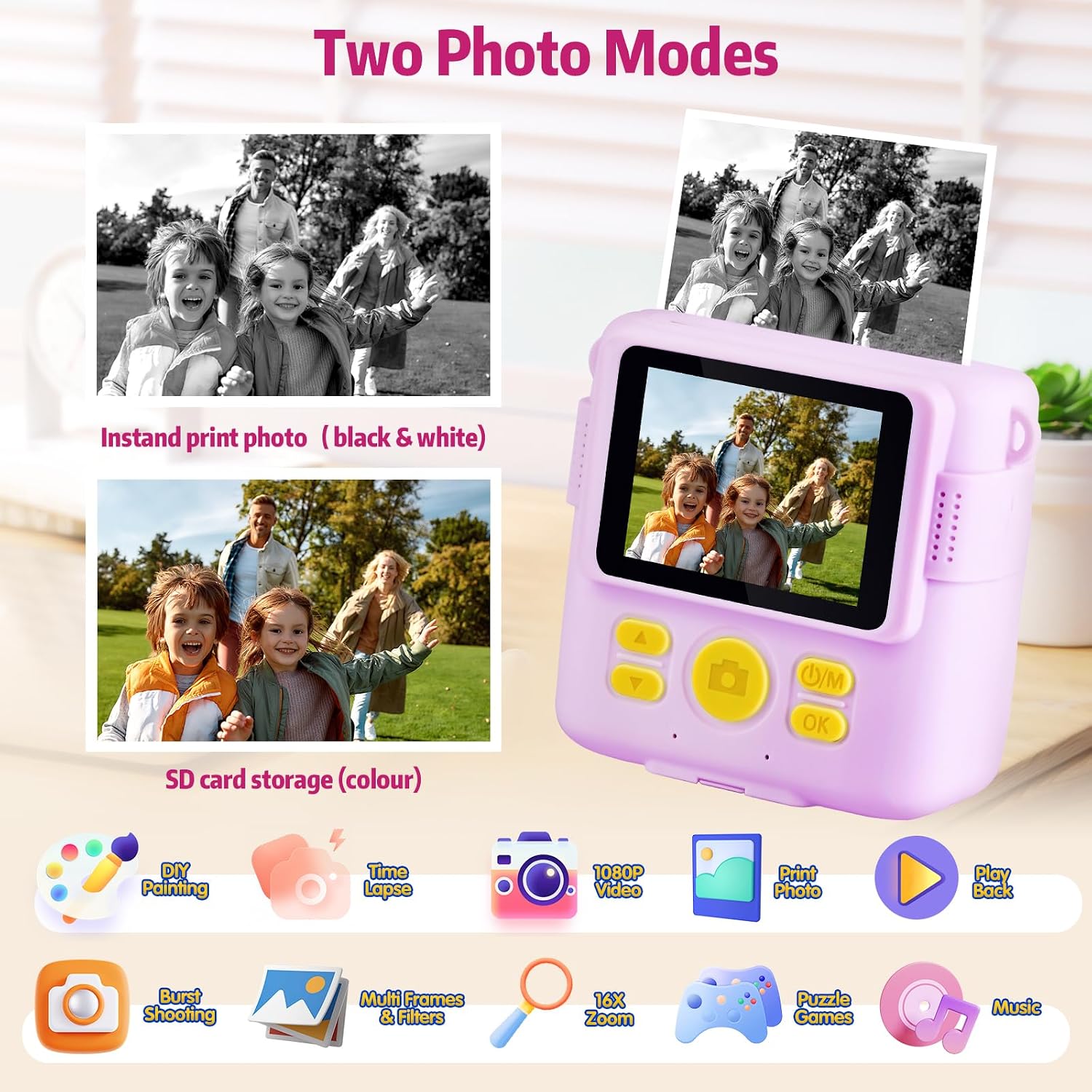 Thumbnail 2 de Kids Instant Camera 1080P with 32GB SD card