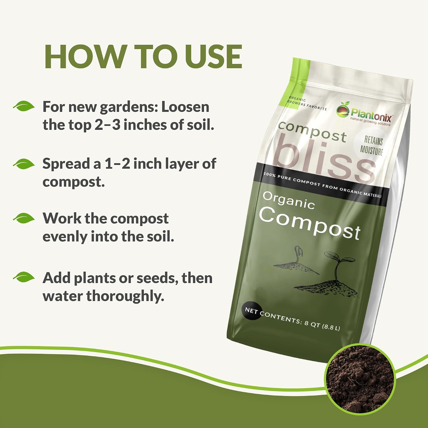 Detalle 2 de plantonix 199874021089 Compost, 8 Quarts, 100% Natural Soil Amendment
