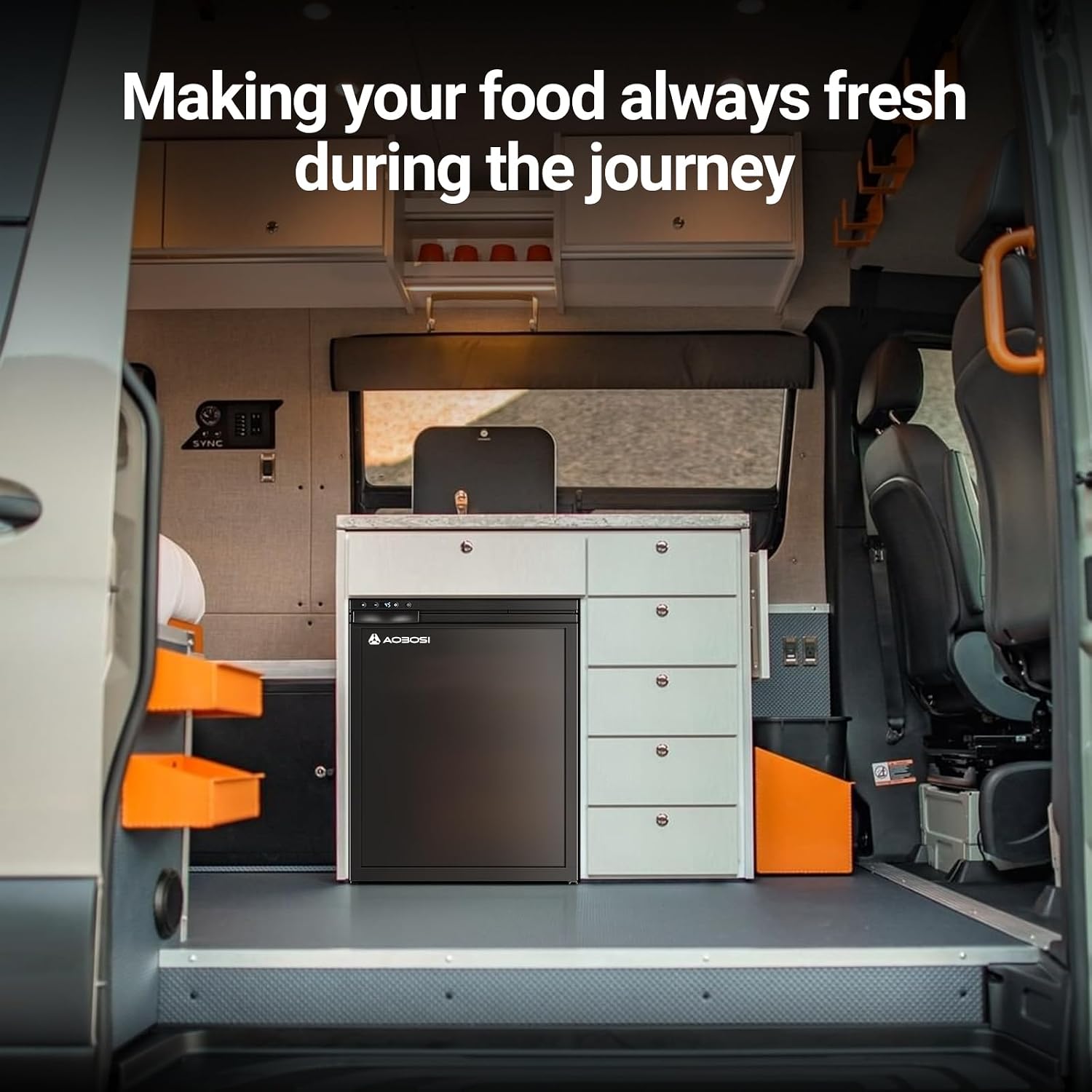Detalle de AAOBOSI 65L Campervan Fridge Freezer (12V) with APP Control