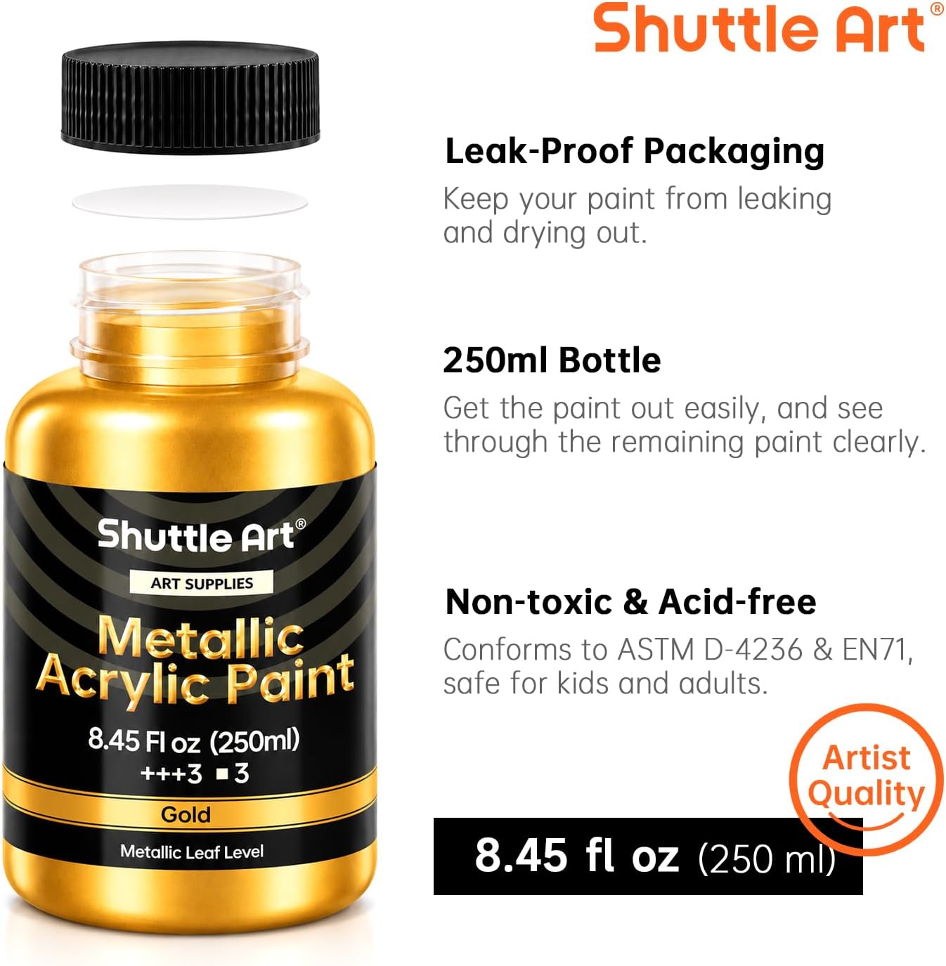 Detalle de Shuttle Art Metallic Gold Acrylic Paint, 250 ml