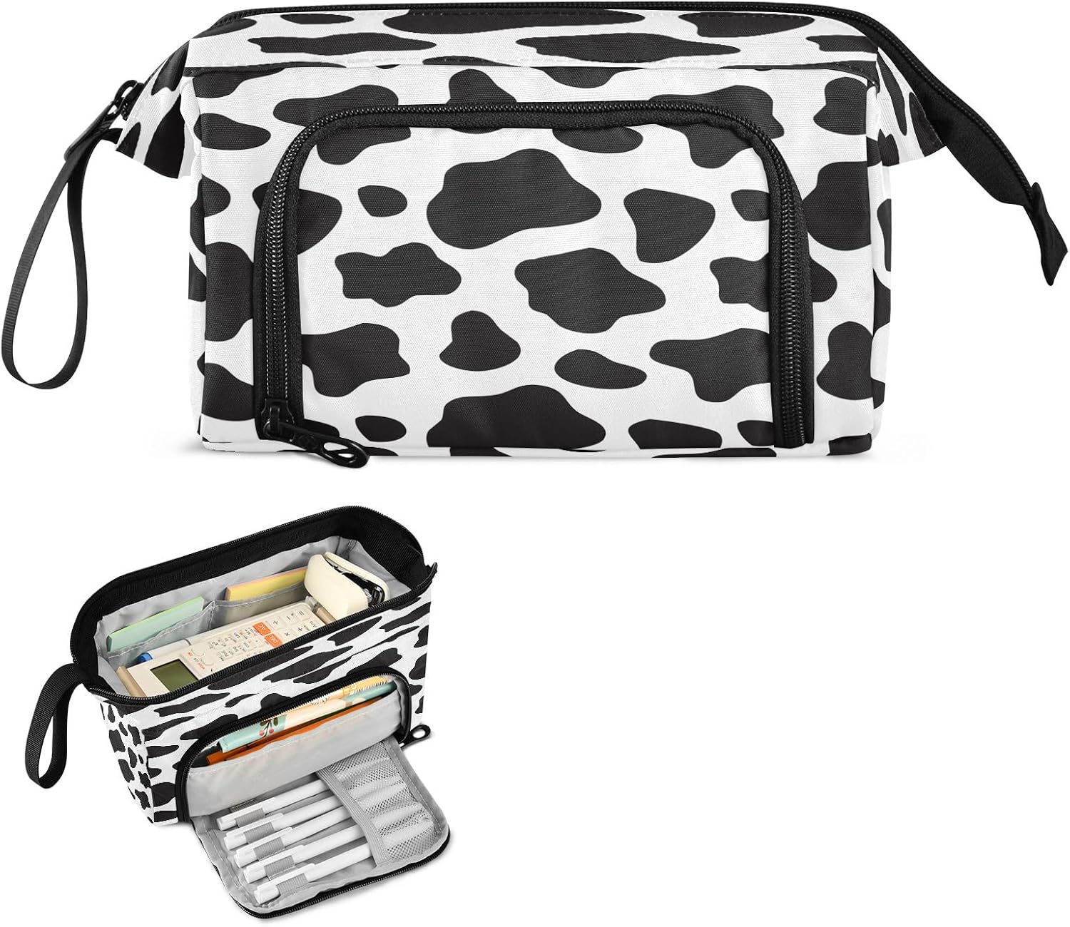 Thumbnail 1 de Mnsruu Big Capacity Pencil Case Black and White Cow Print – versatile organiser for school, travel and home