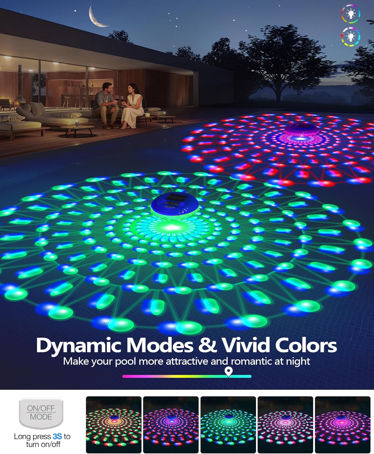 Thumbnail 3 de LuxBlue 2 en 1: Thermomètre de piscine solaire et lampe d’ambiance flottante IP68